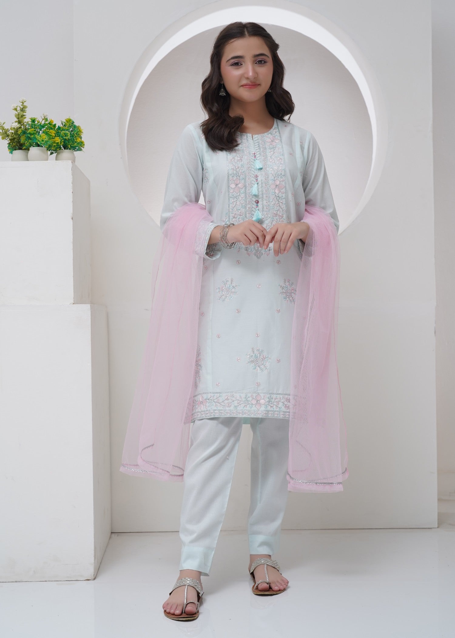 cotton Kurta Set in Light blue