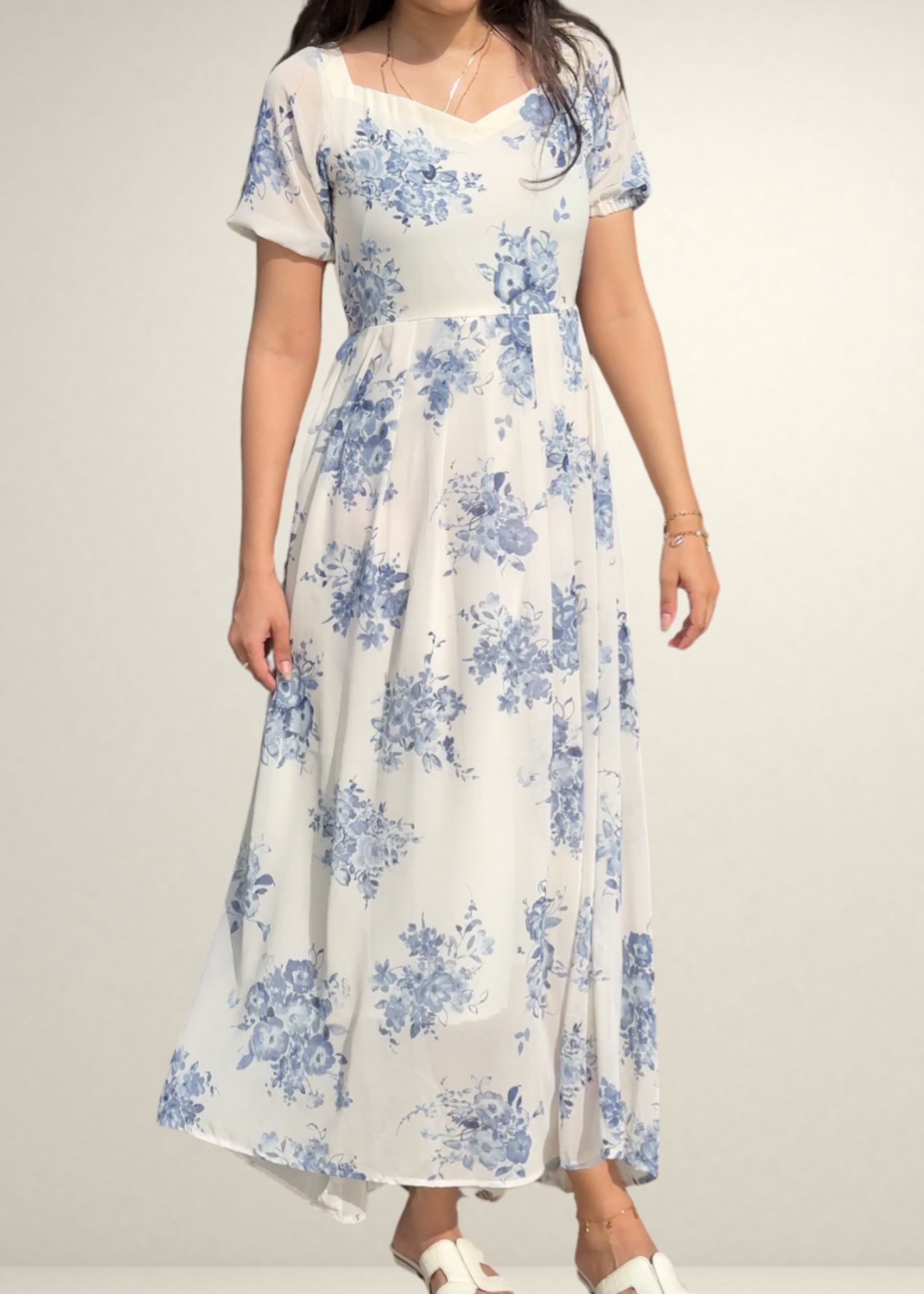 georgette chiffon Dress in White