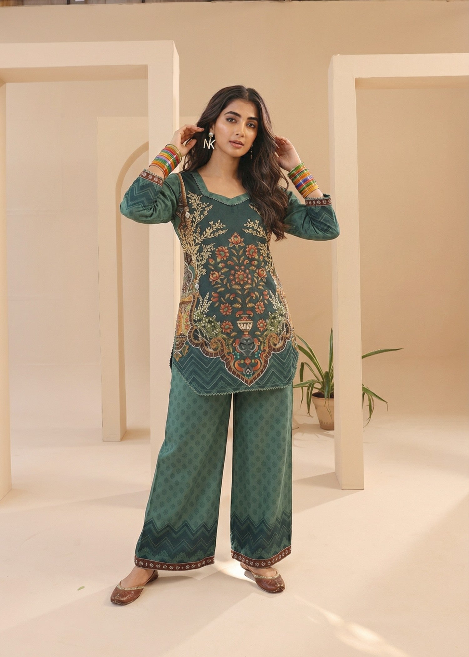 poly silk Kurta Set in Green