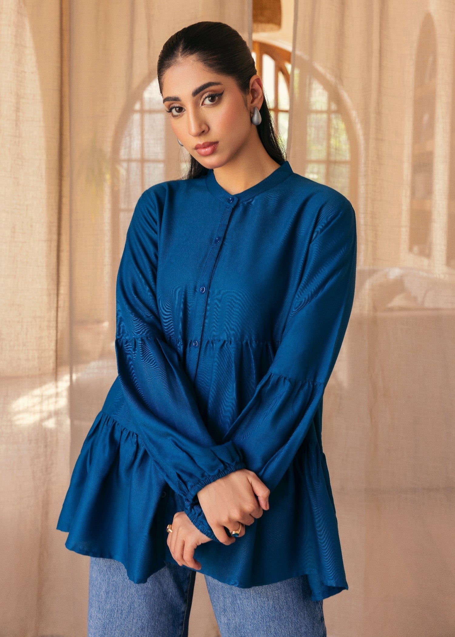 dhanak wool Top in Navy blue