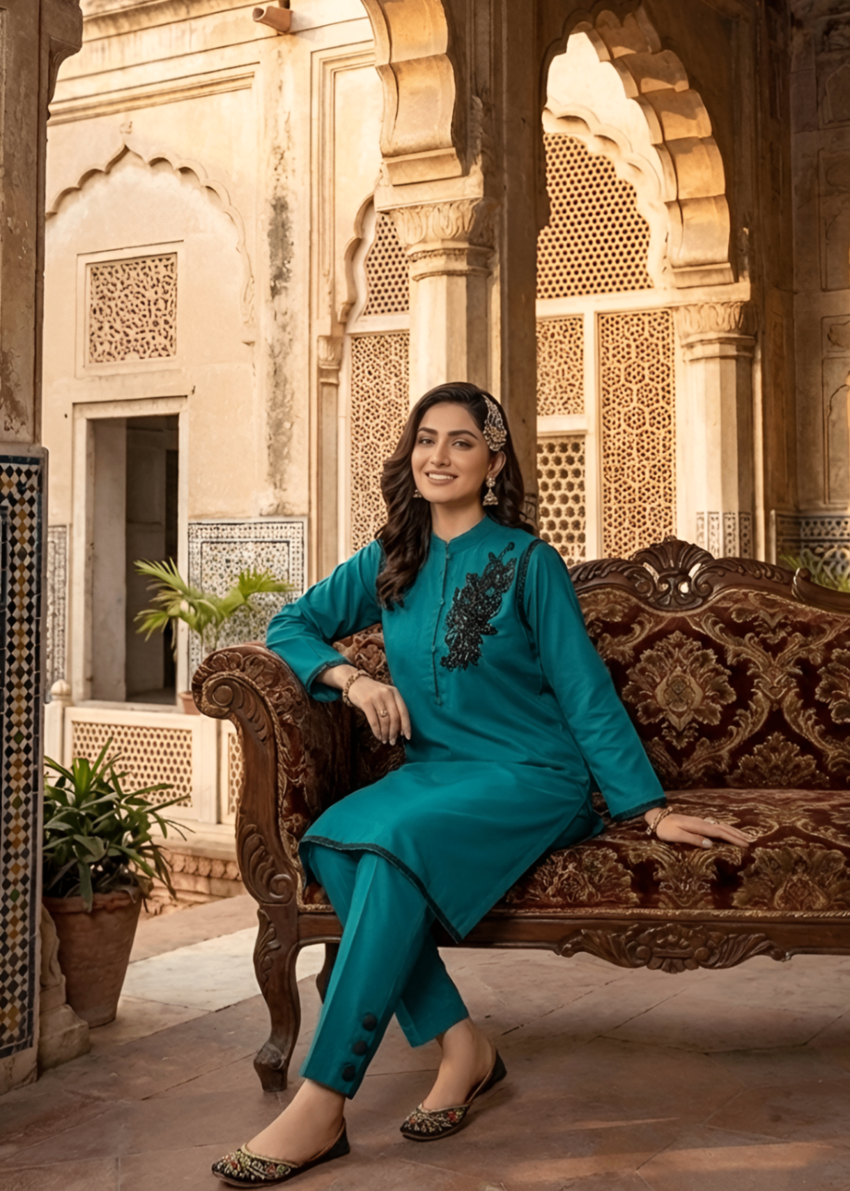 khaddar Kurta Set in Sea green