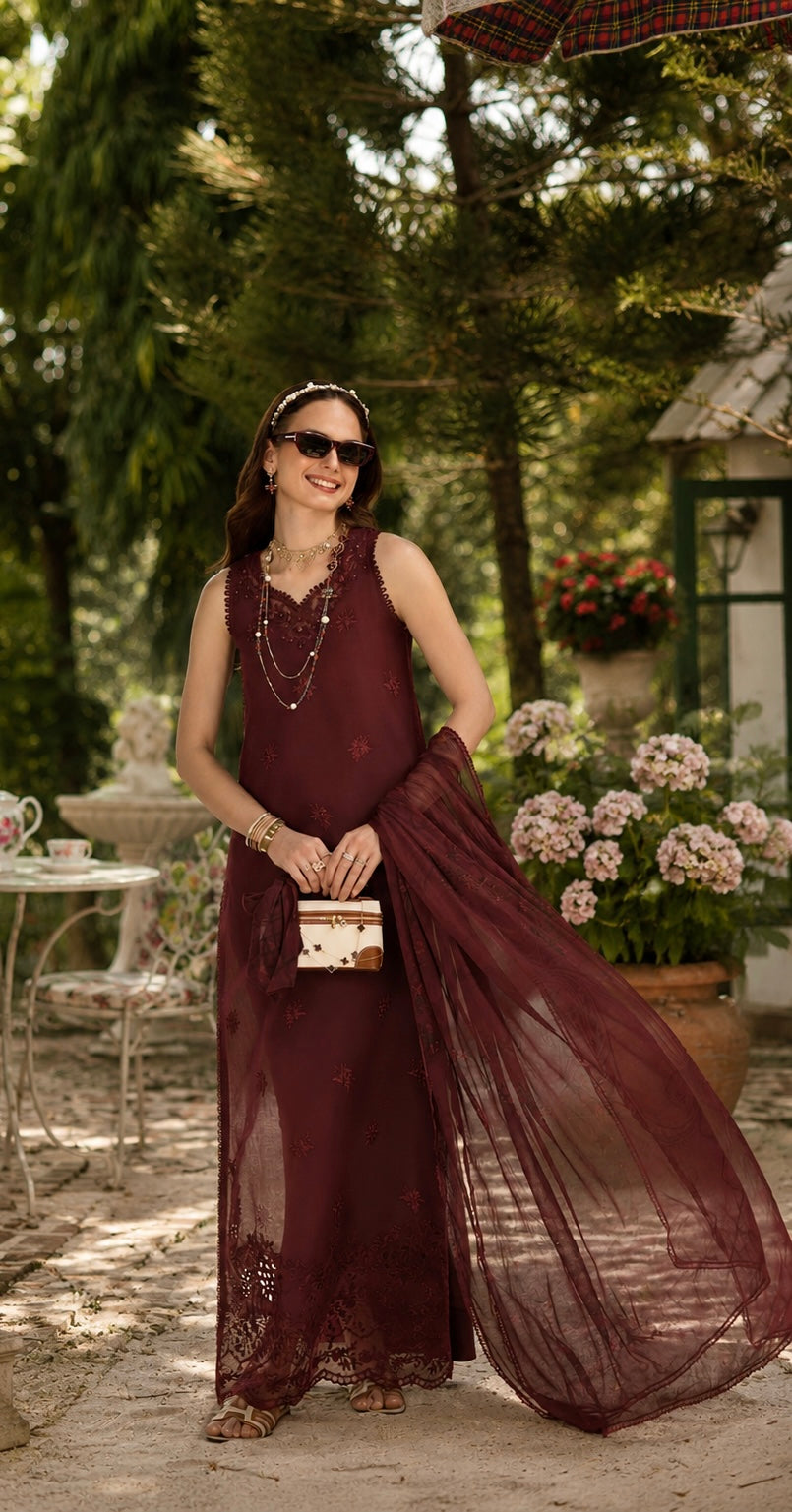 Noor Eid Printskhas Lawn – D10 – Burgundy