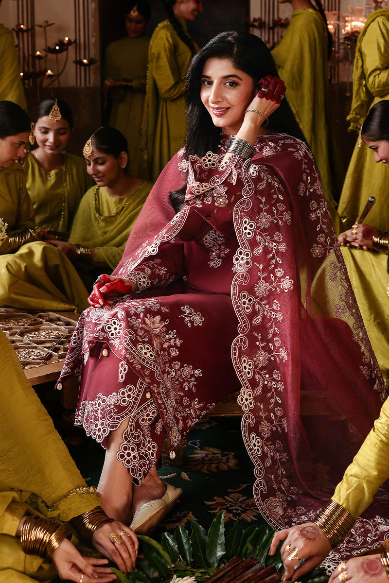 Festive – Crimson Drape - Embroidered Lawn