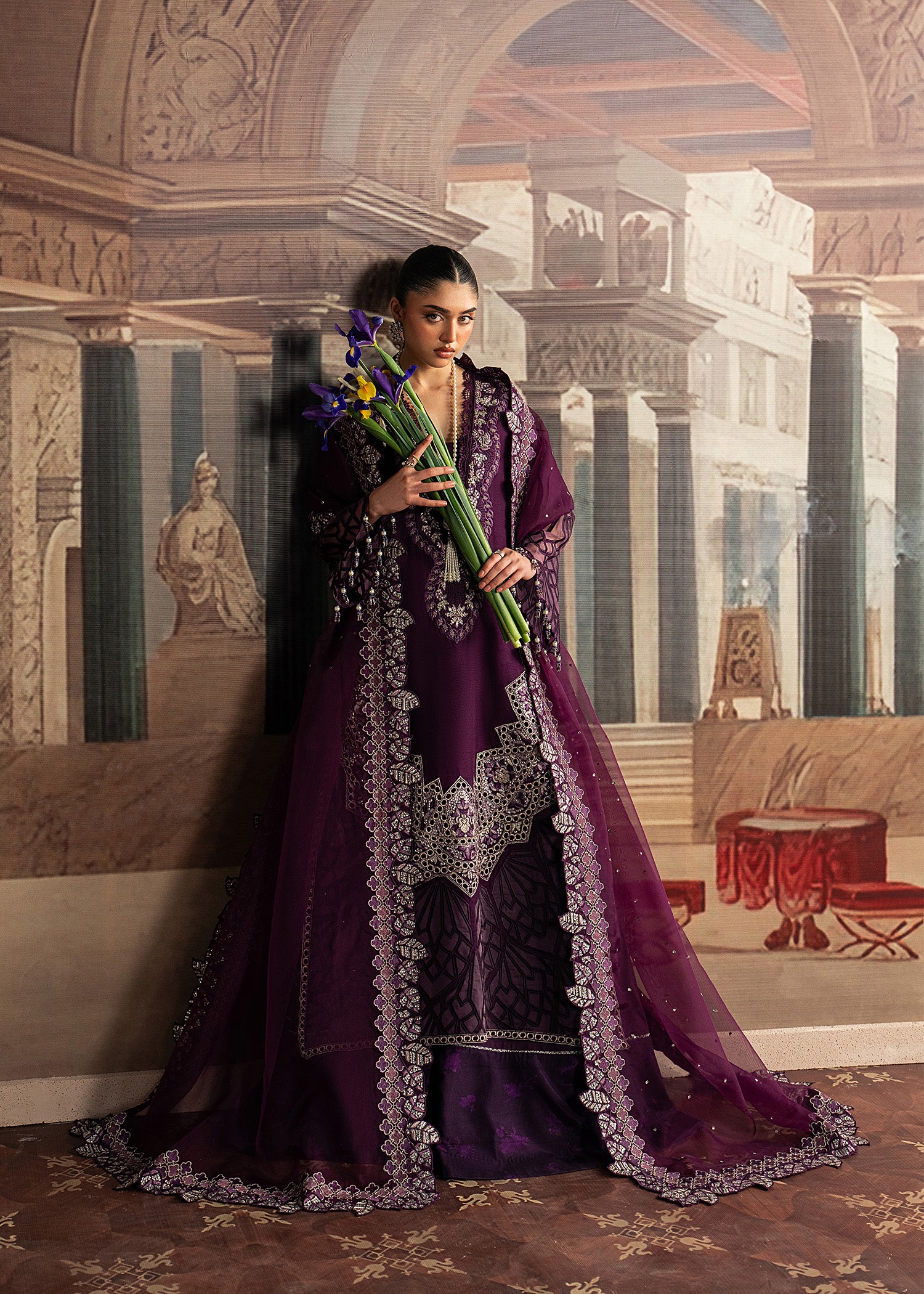 korean raw silk Sharara in Purple