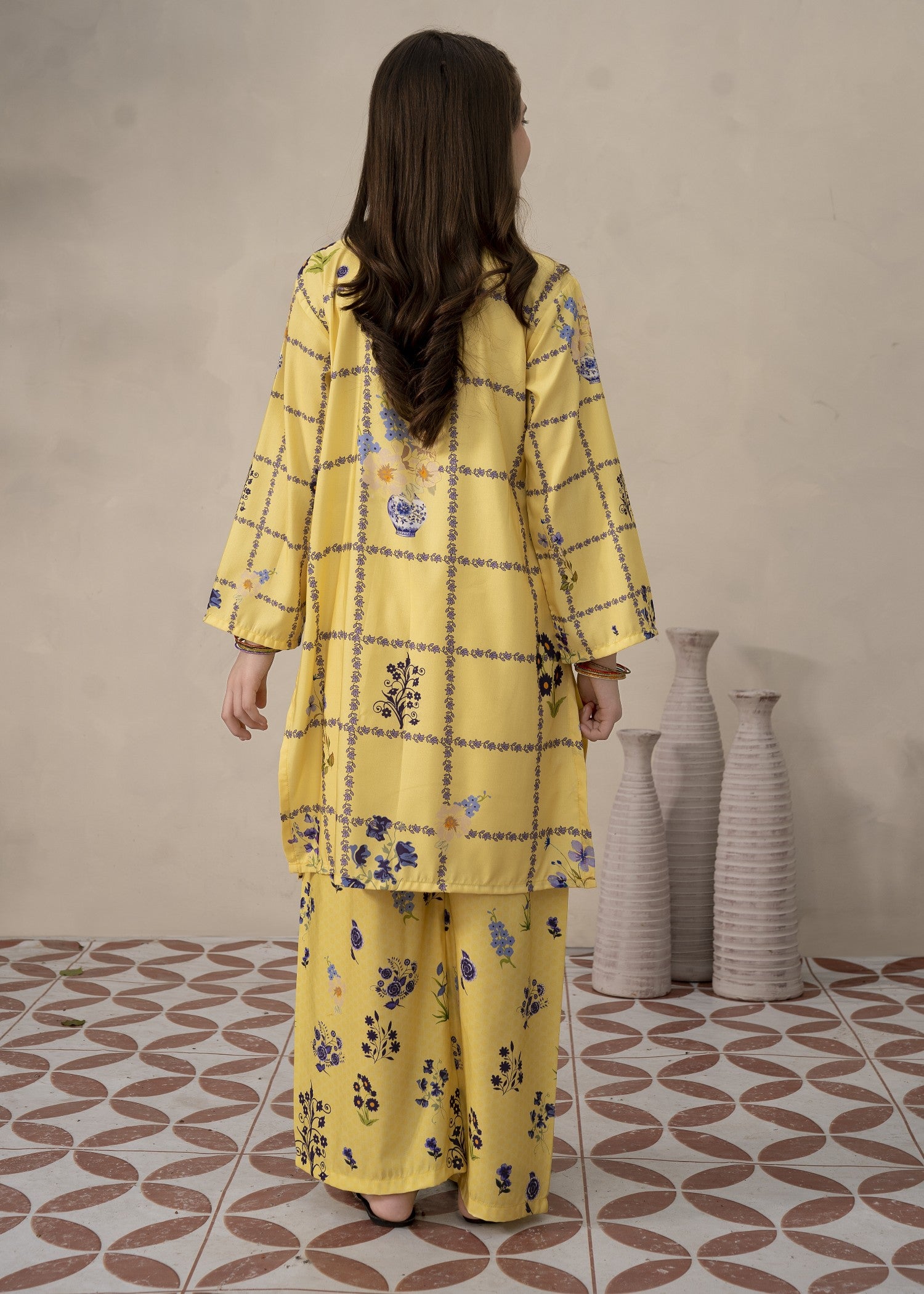 poly lawn Kurta Set in Lemon