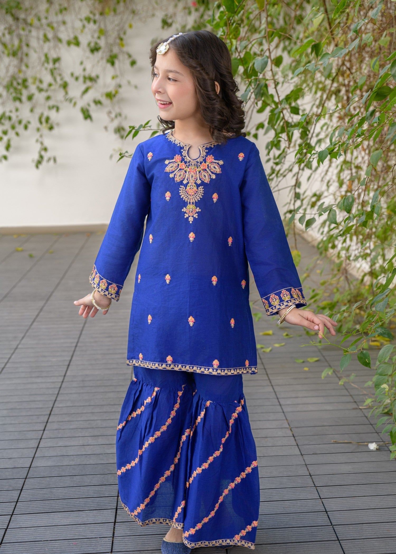 lawn Gharara in Royal blue