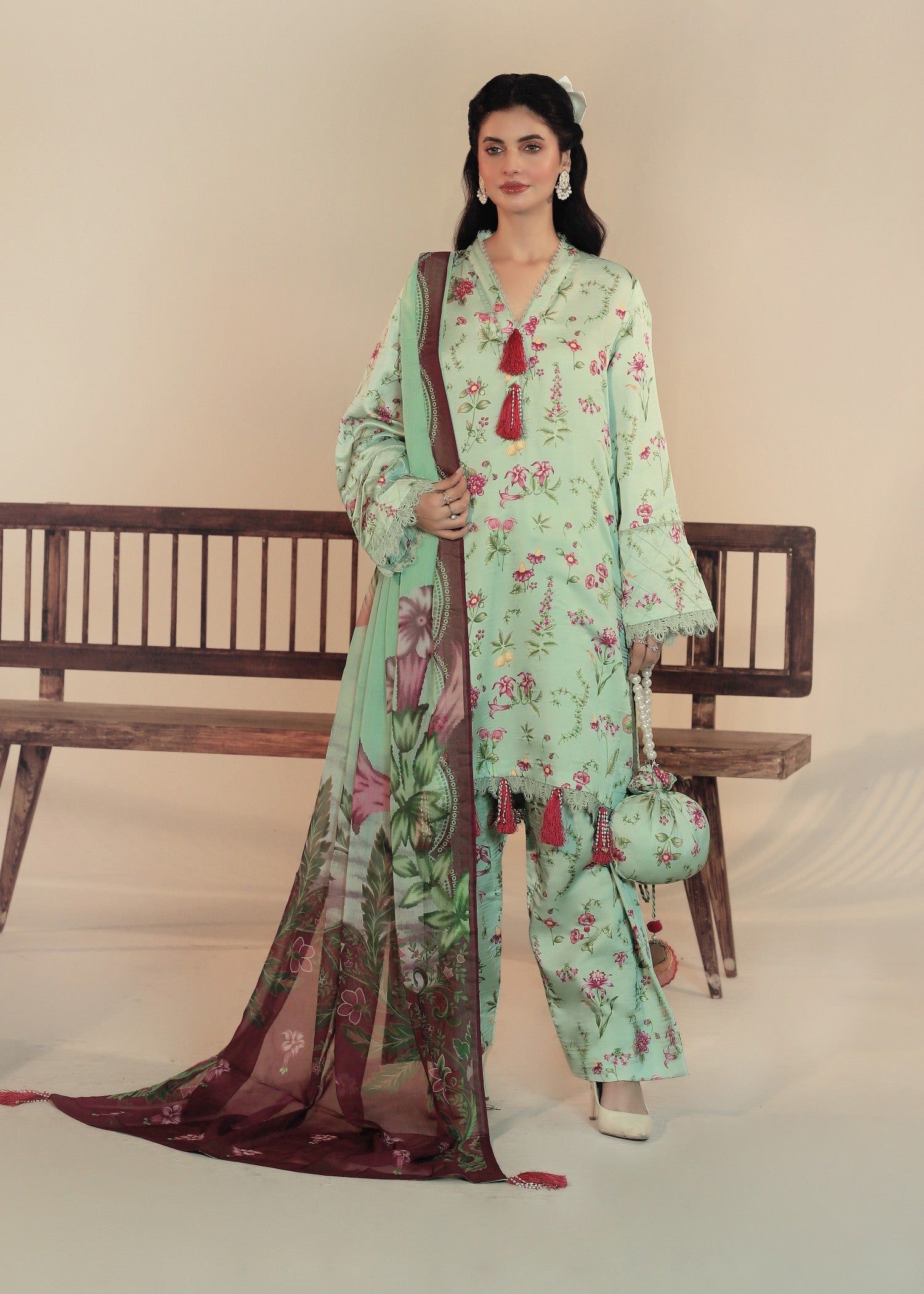 crepe silk Unstitched in Mint green