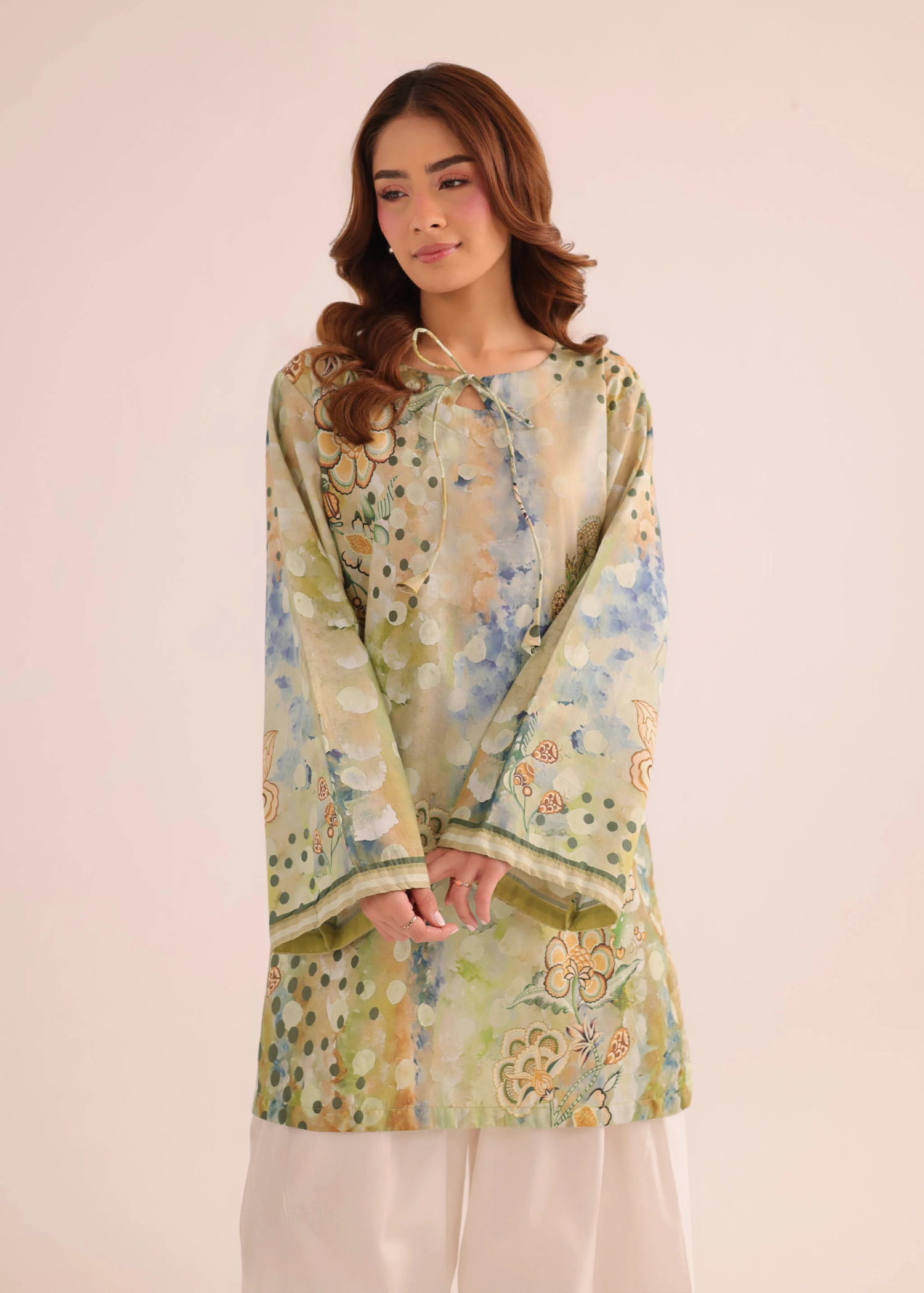 poly lawn Kurti in Pistachio green