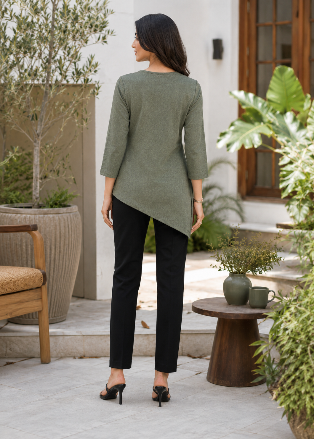 single jersey knit Top in Olive green