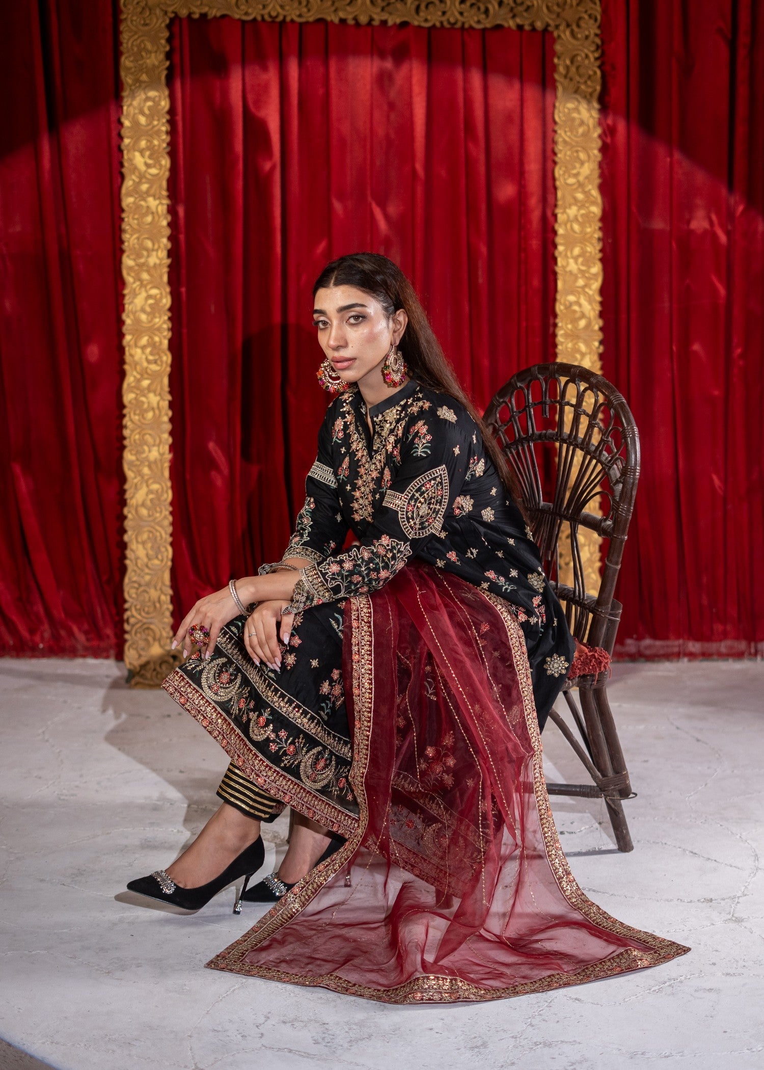 cotton Anarkali in Black
