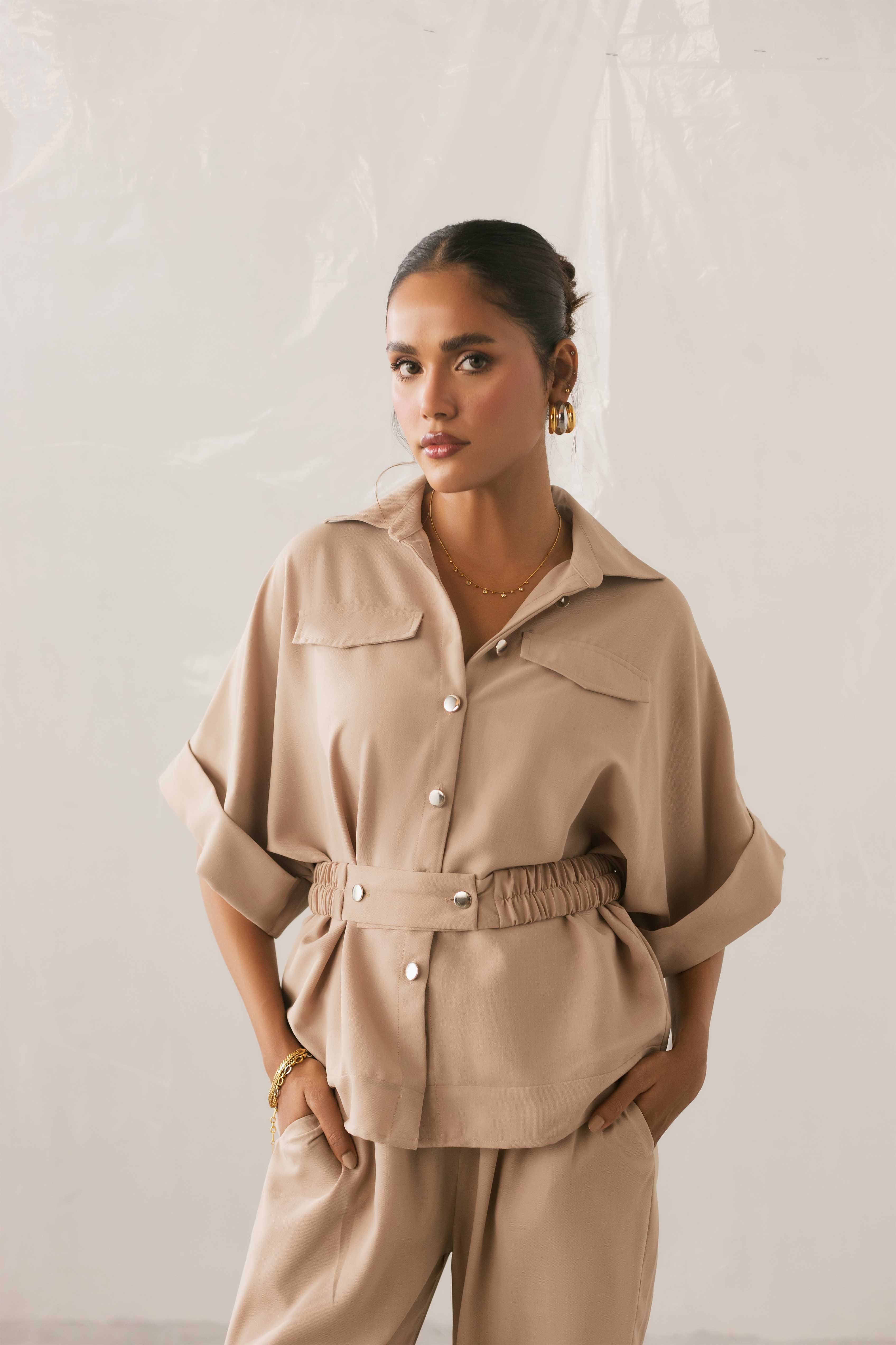 satin polyester Top in Beige