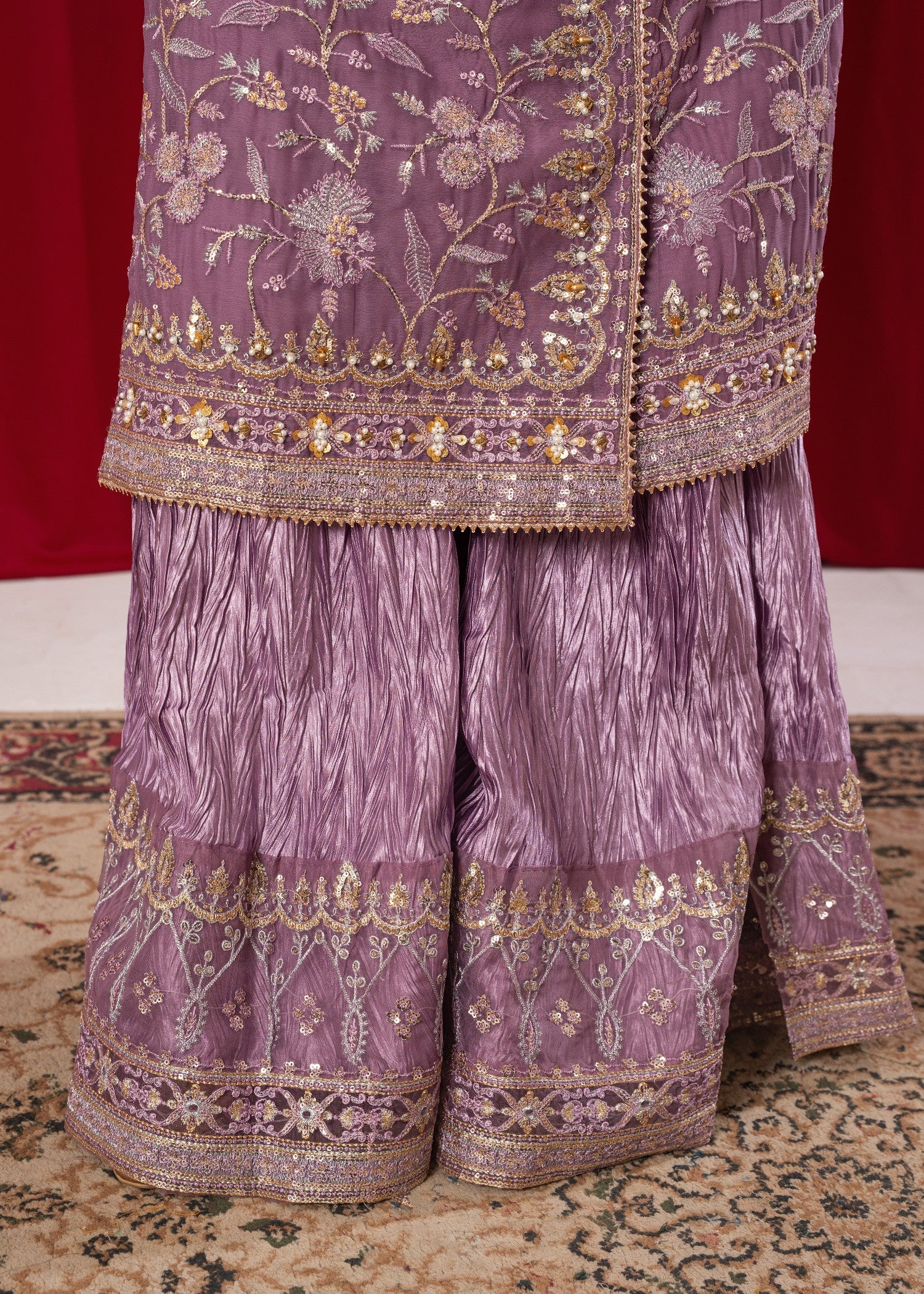 chiffon Gharara in Mauve