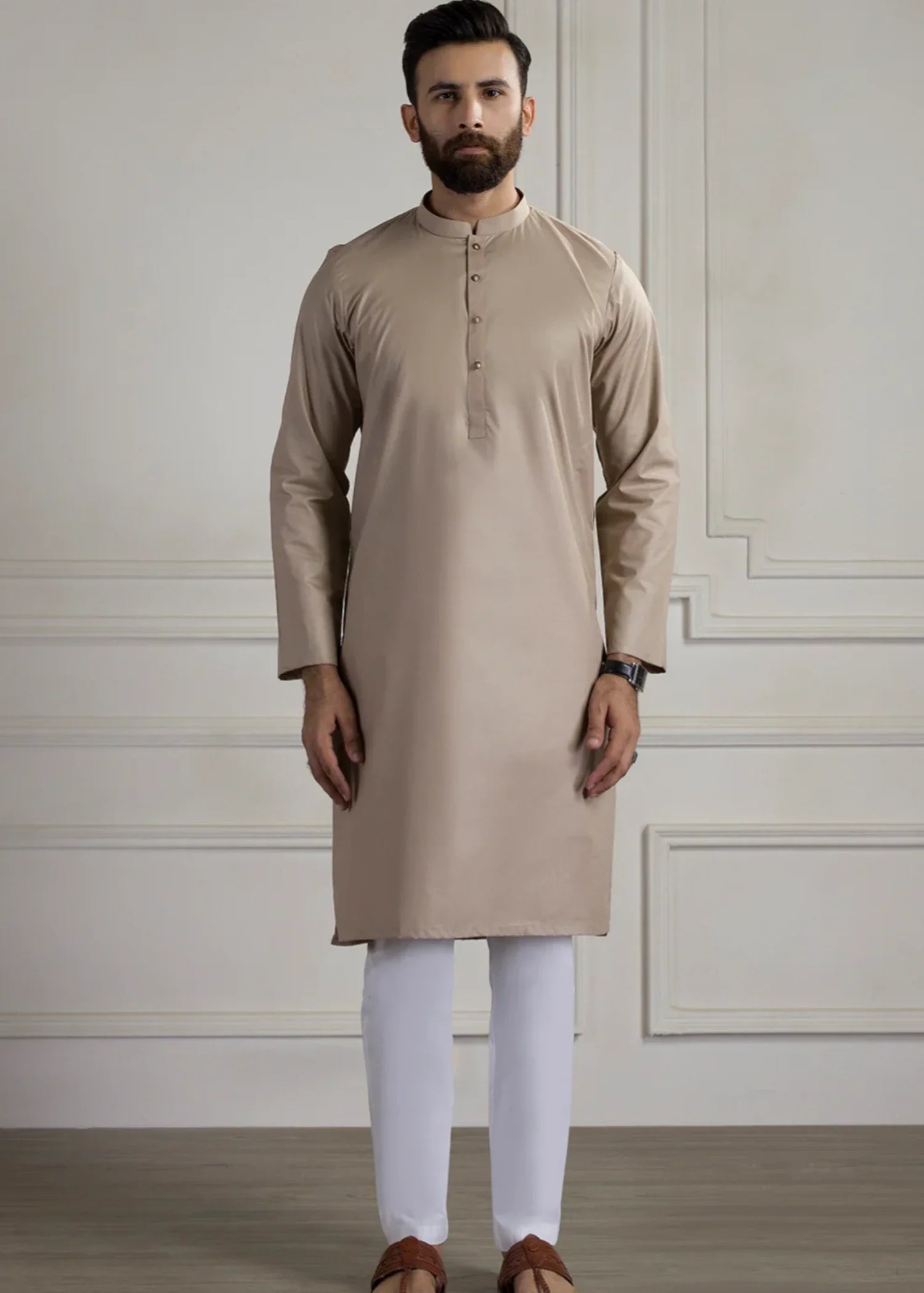 dobby Kurta in Beige