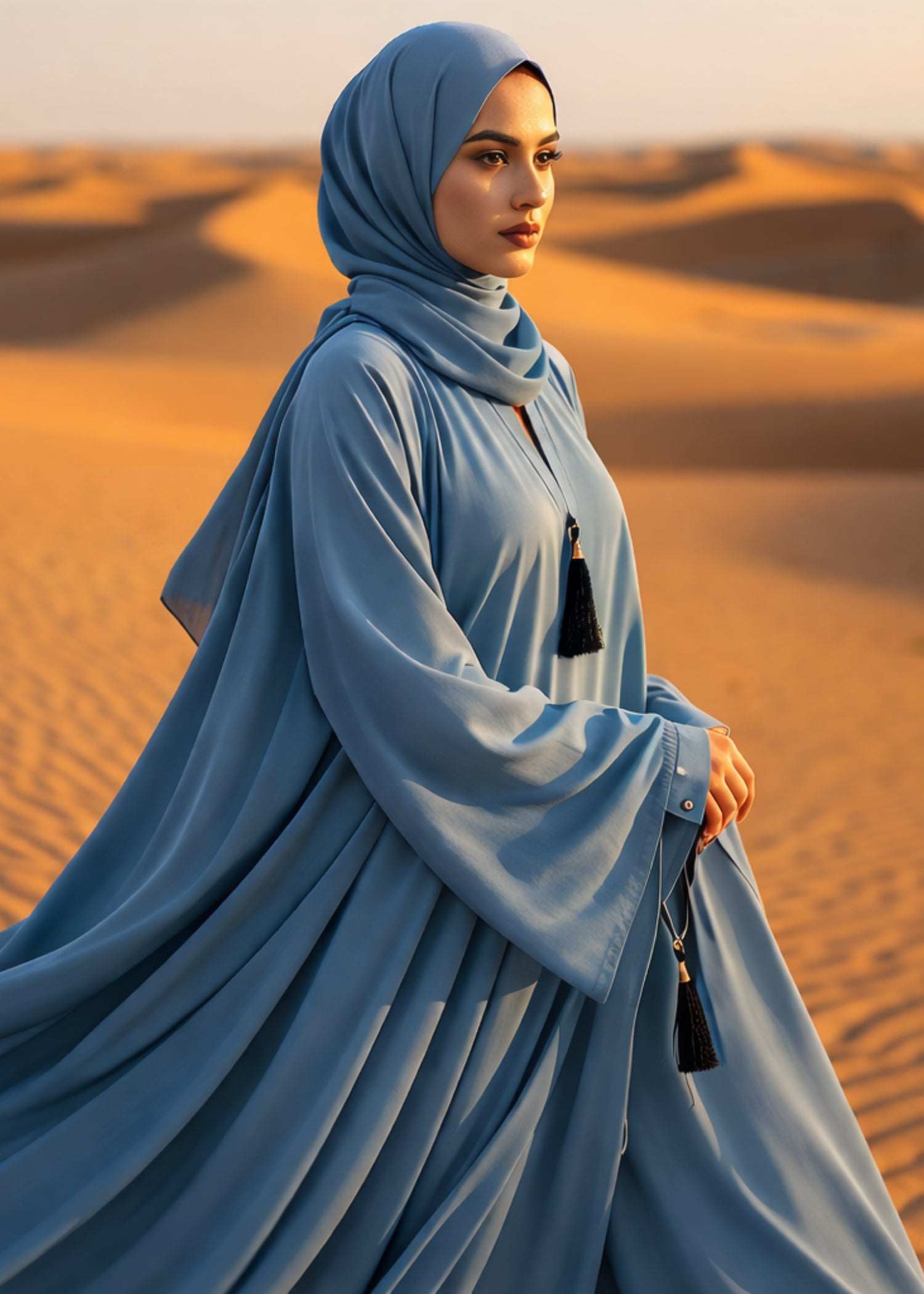 georgette chiffon Abaya in Steel blue