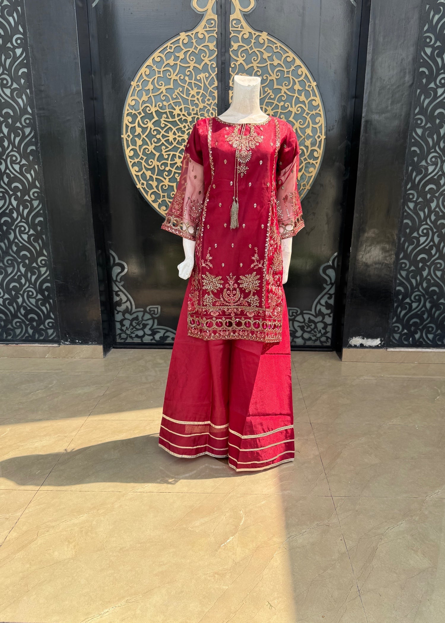 organza Sharara in Maroon