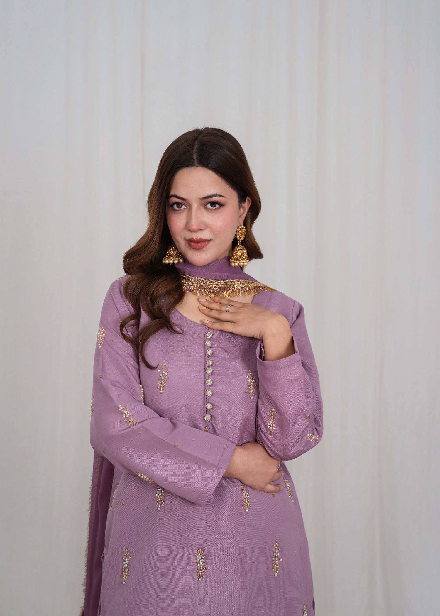 raw silk Kurta Set in Mauve pink