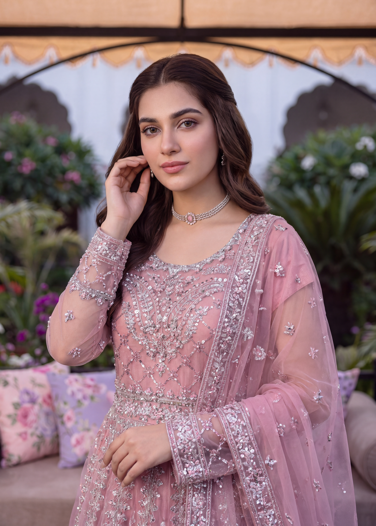 net Pishwas in Blush pink