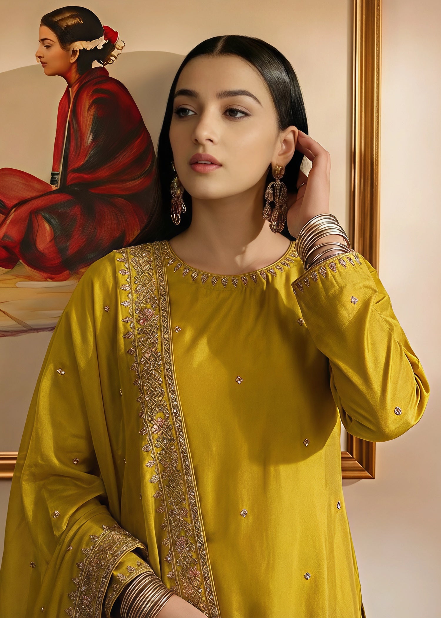 silk Kurta Set in Mustard