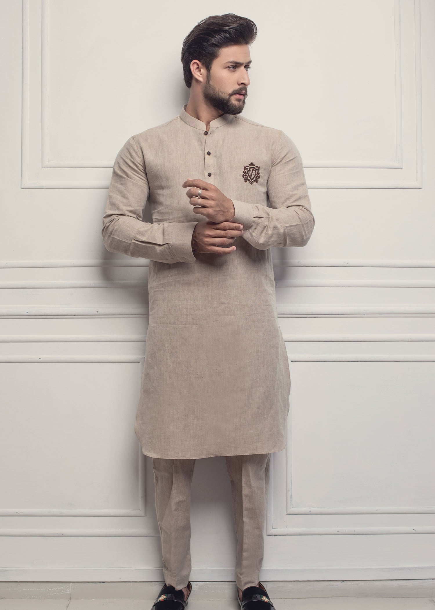 cotton linen Kurta Set in Beige
