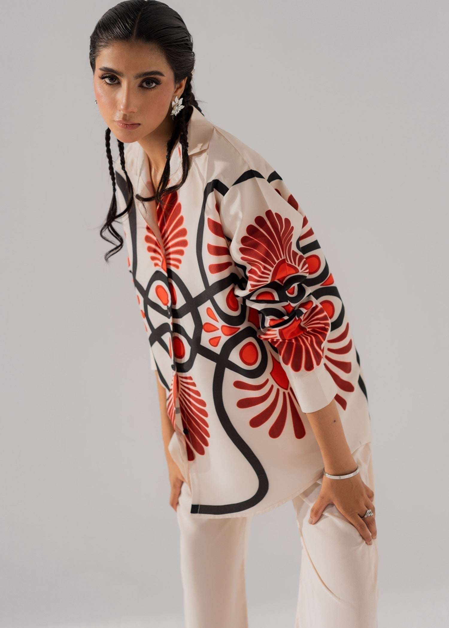 poly silk Co ord Sets in Beige