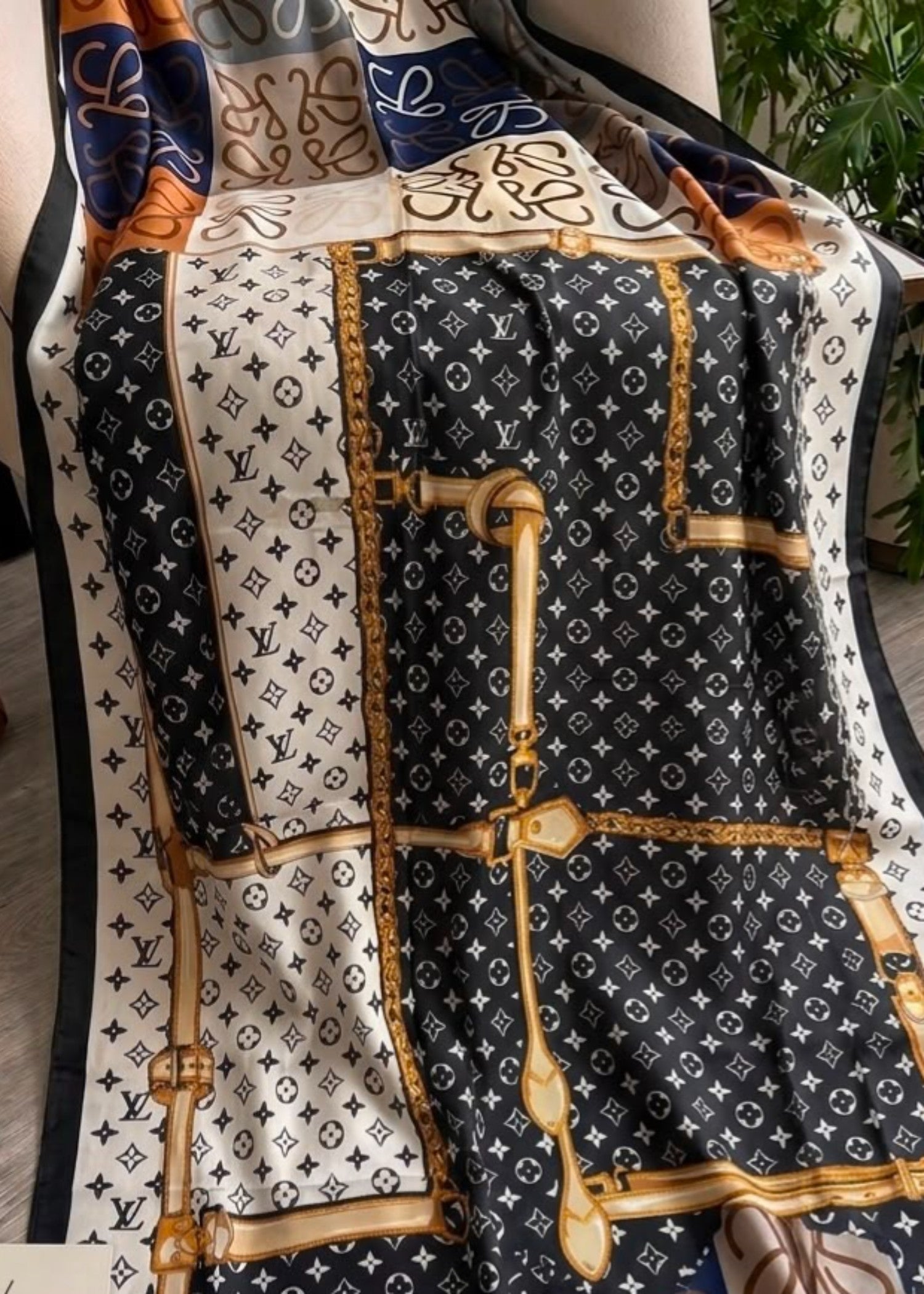 silk Hijab in Black, gold