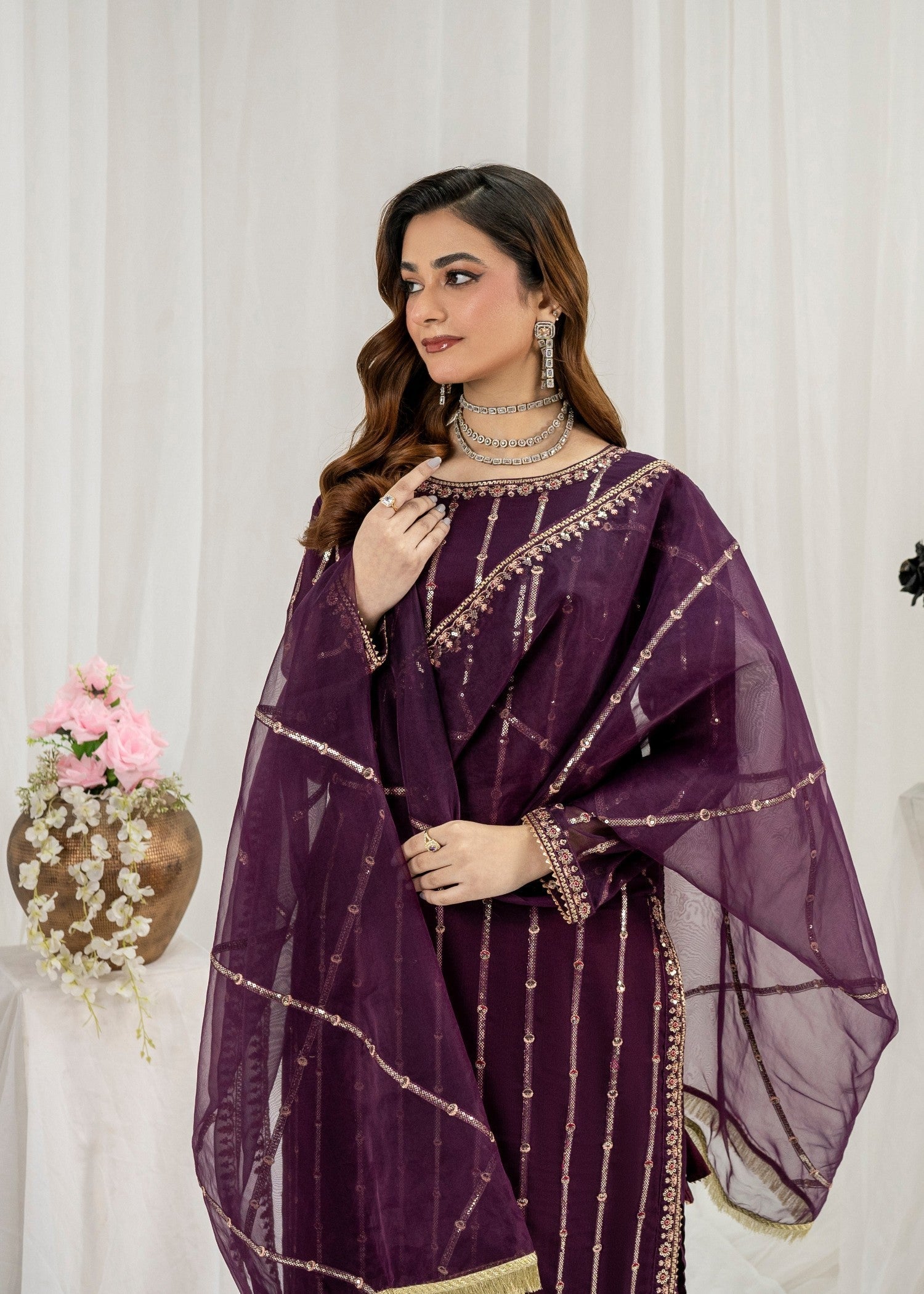 chiffon Sharara in Plum
