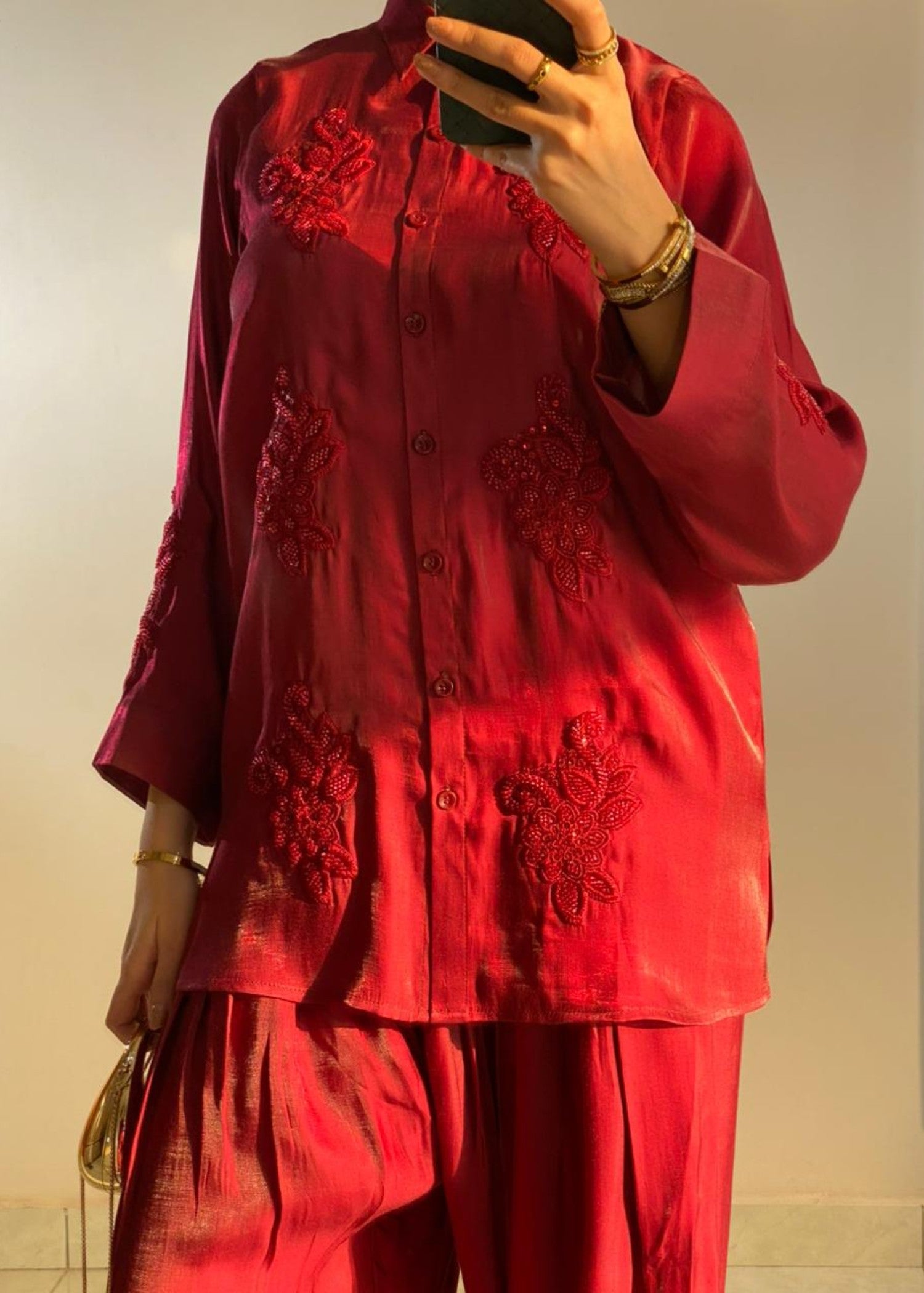 cotton silk Kurta Set in Wine red