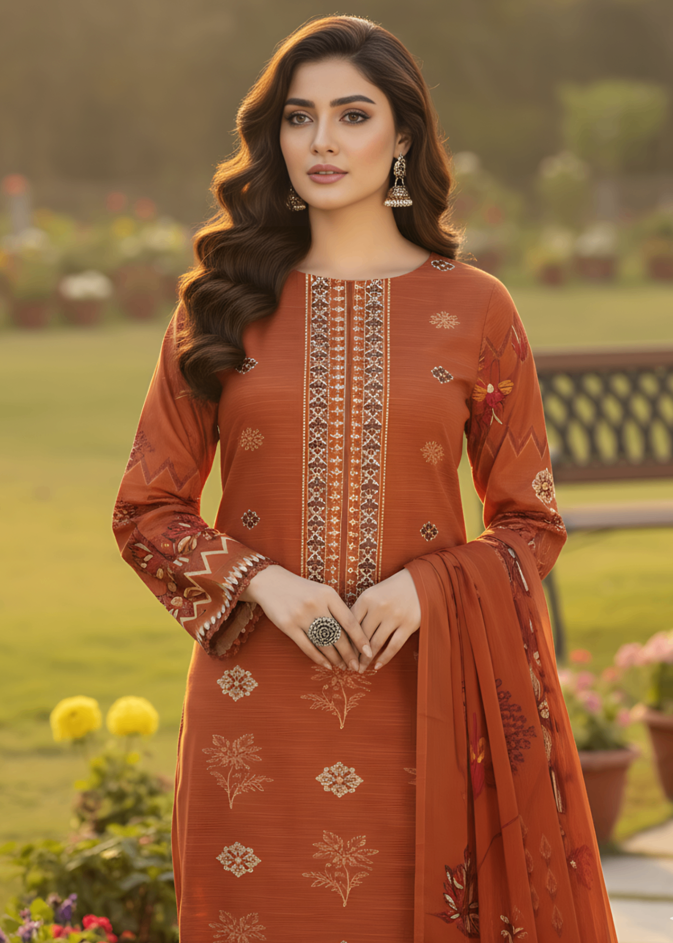 viscose Unstitched in Rust orange
