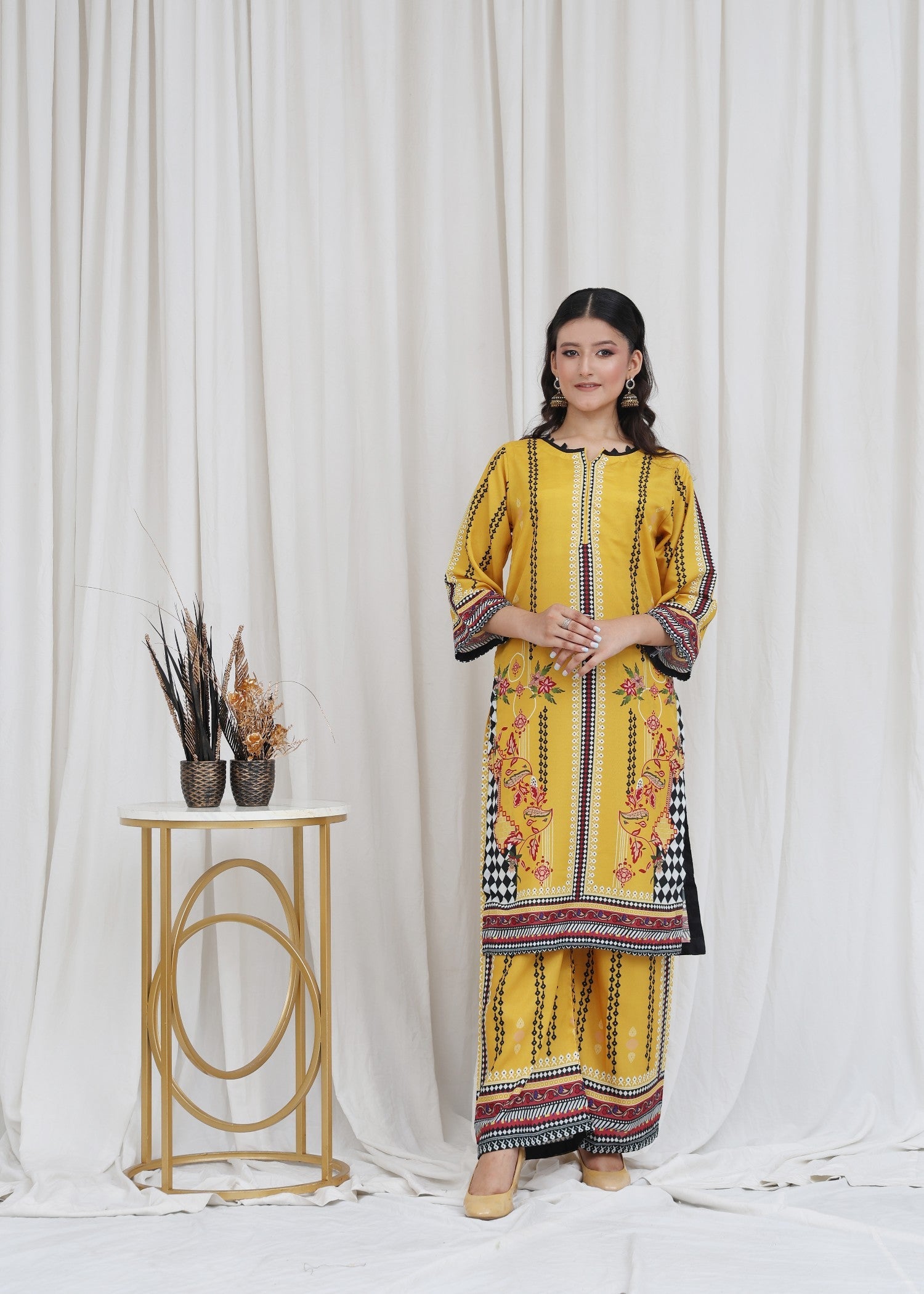 poly lawn Co Ord Sets in Mustard