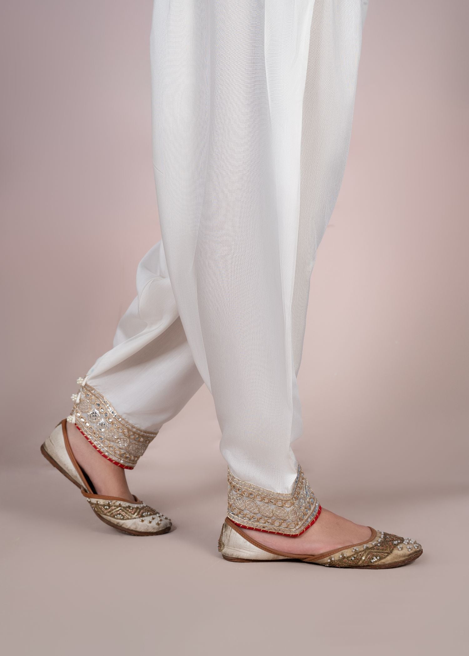viscose raw silk Shalwar in Eggshell