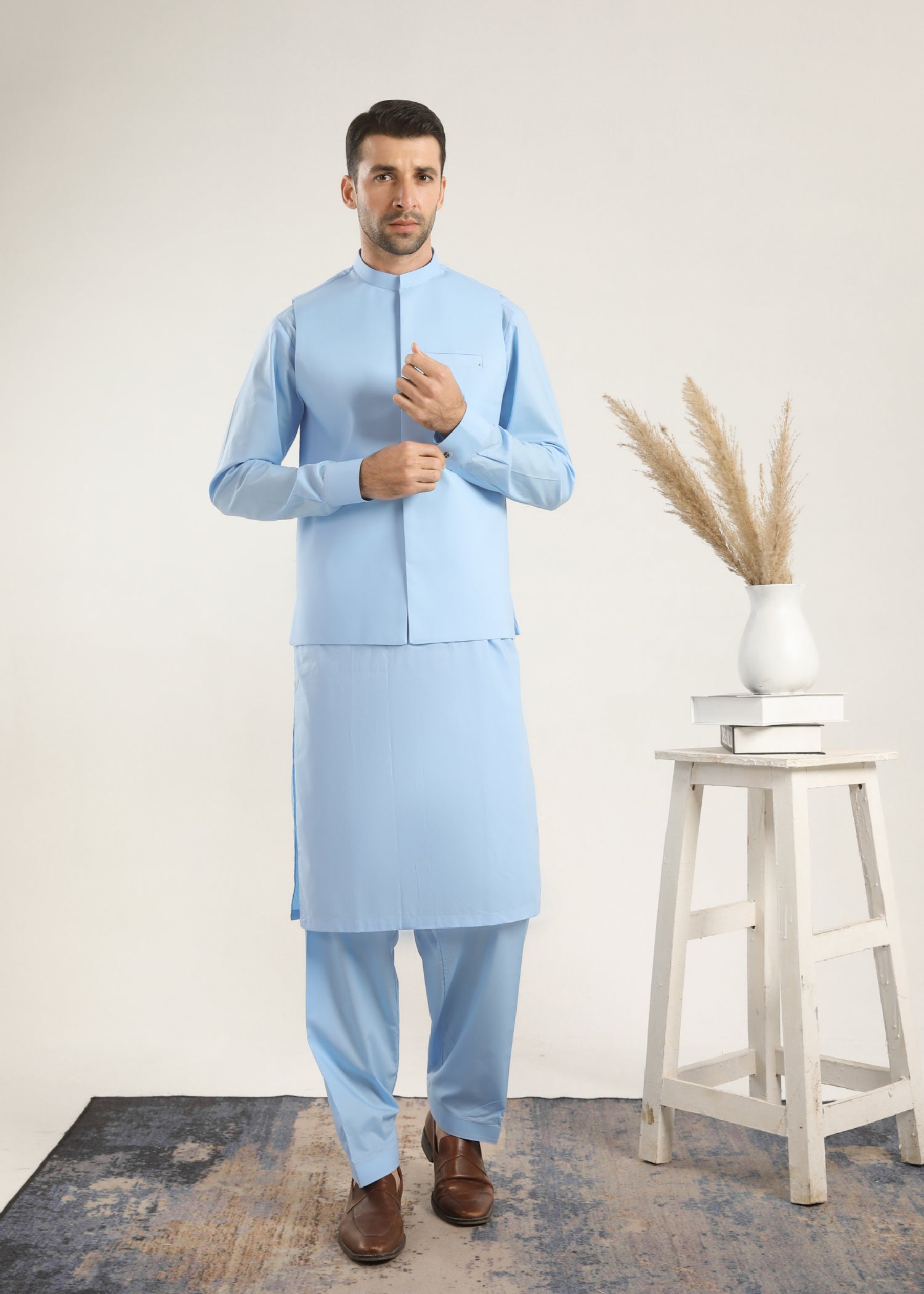 cotton Waistcoat in Sky blue by Muraqsh