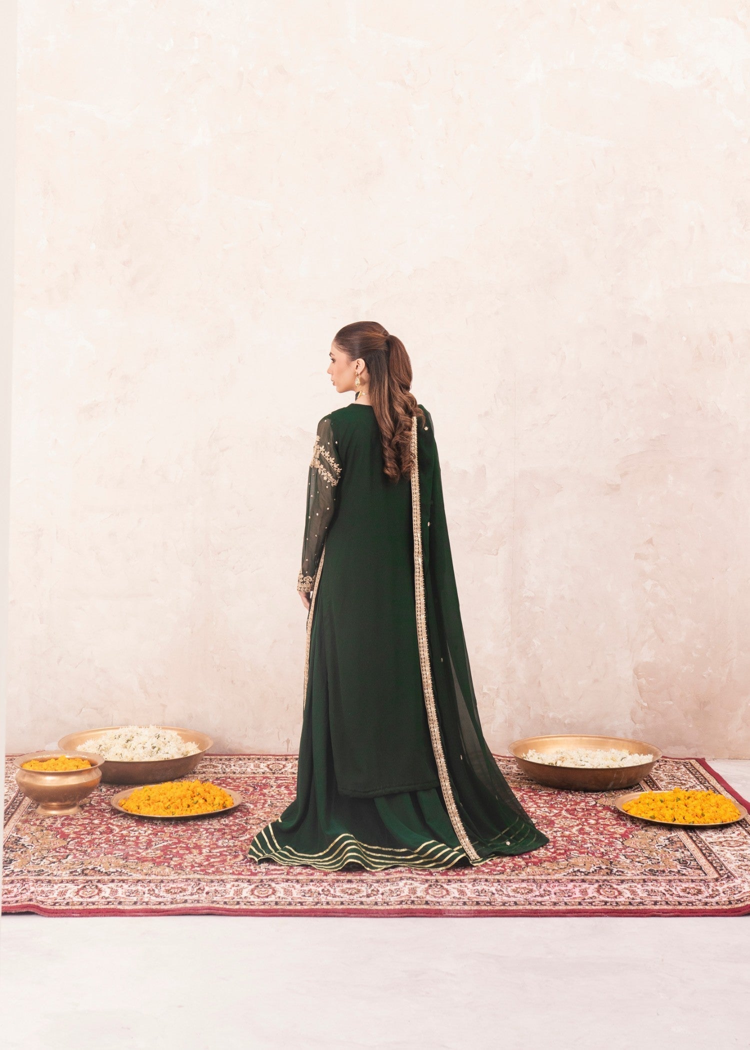 chiffon Lehenga in Dark green
