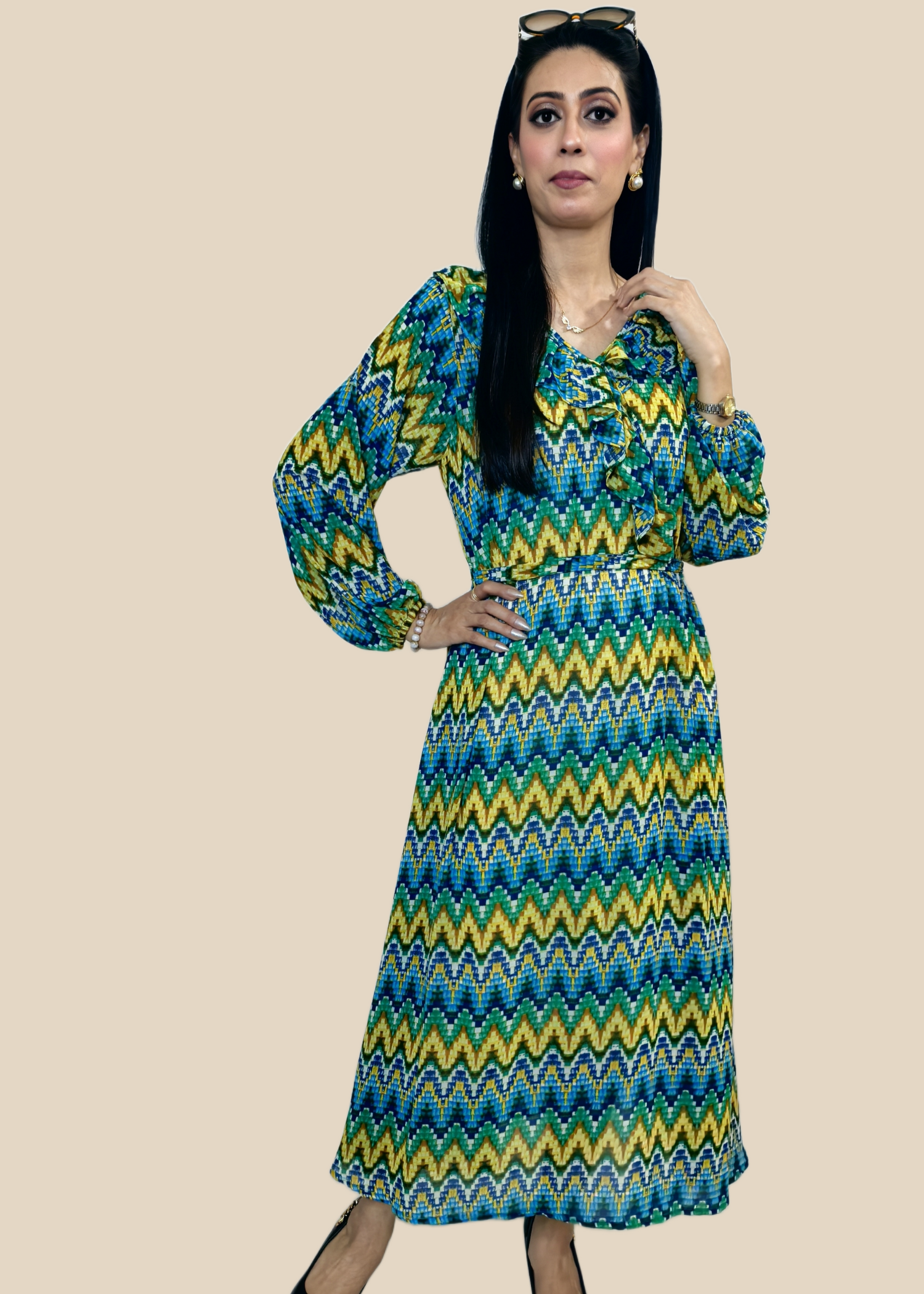 georgette Maxi in Forest green