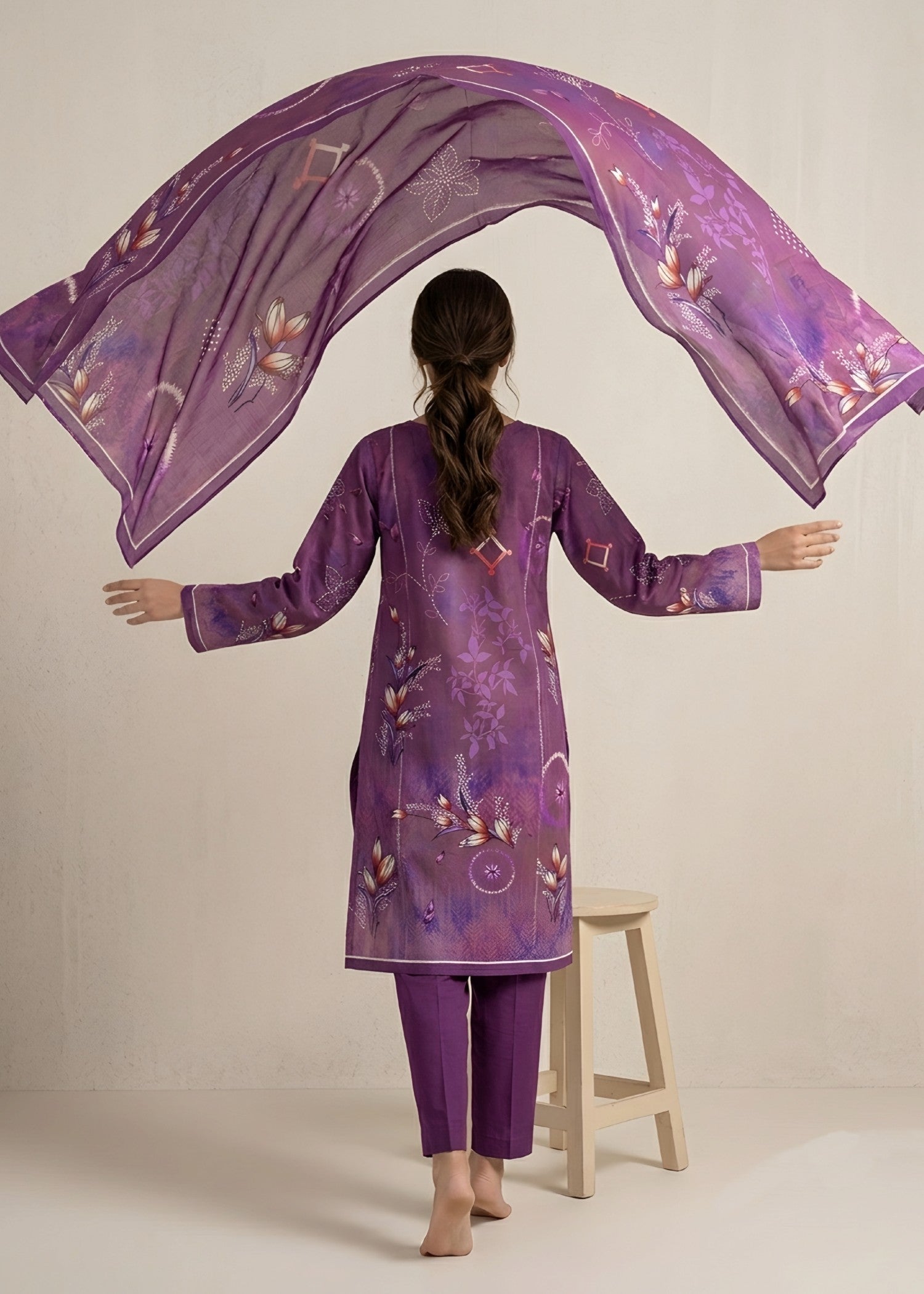 slub linen Unstitched in Purple