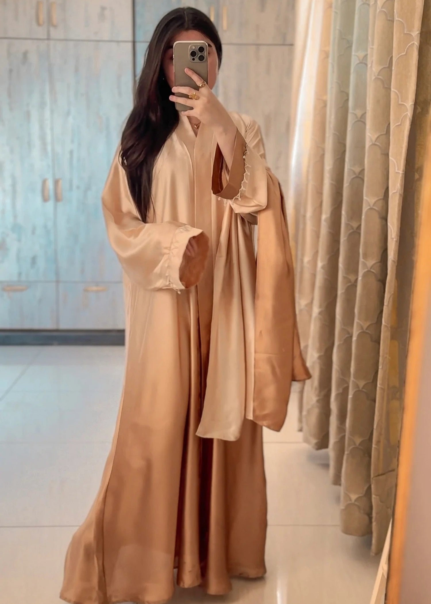 silk Abaya in Beige