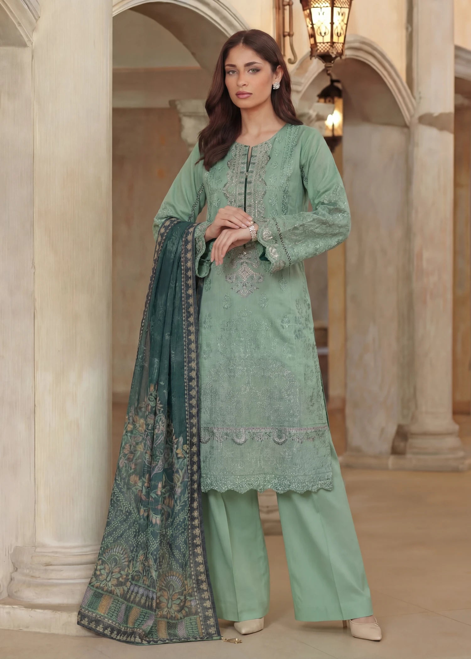 cotton net Kurta Set in Mint green