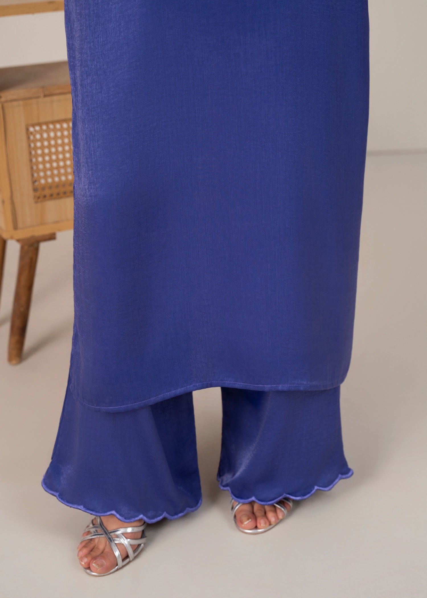 silk satin velvet Kurta Set in Iris