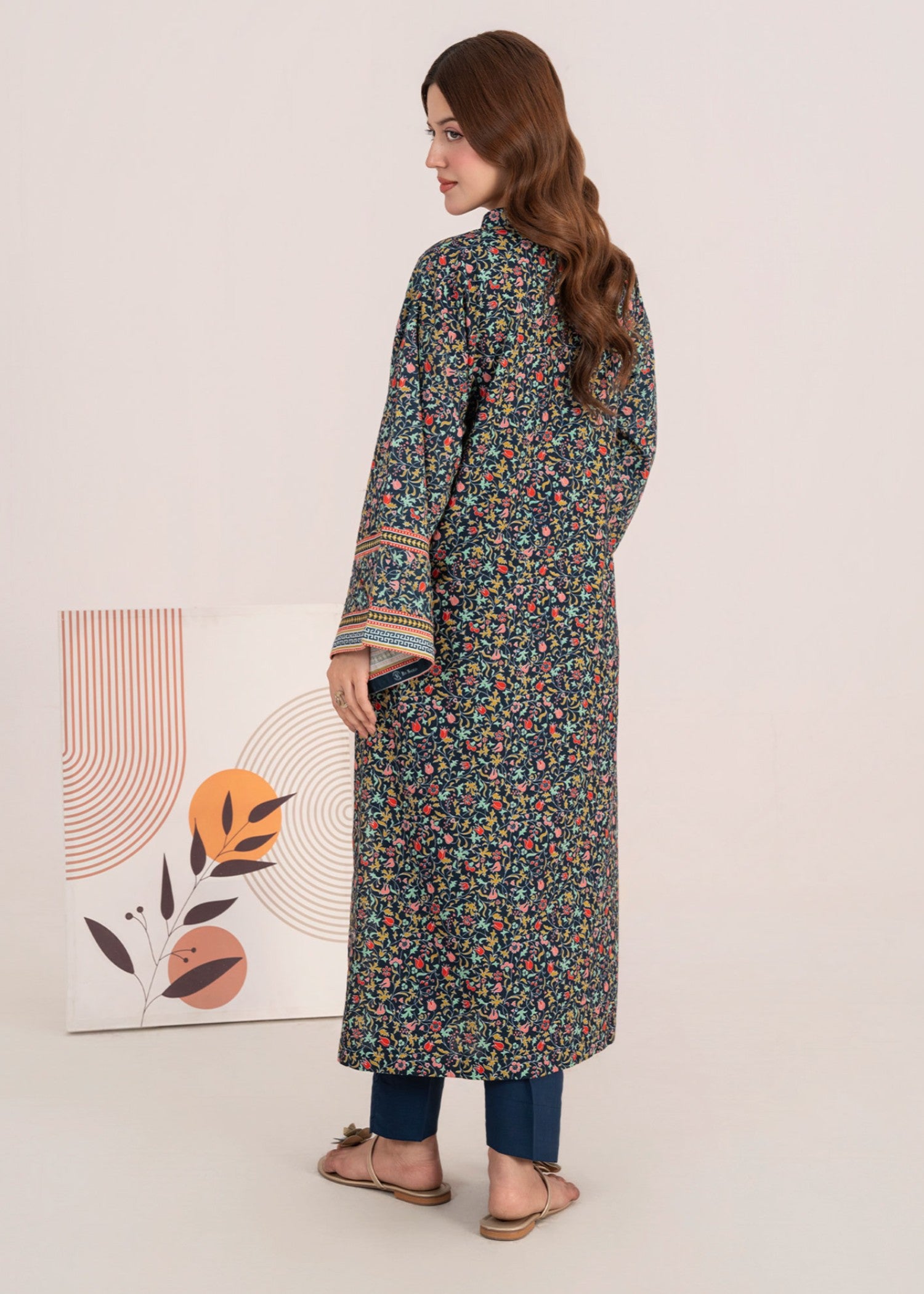 khaddar Kurta Set in Navy blue