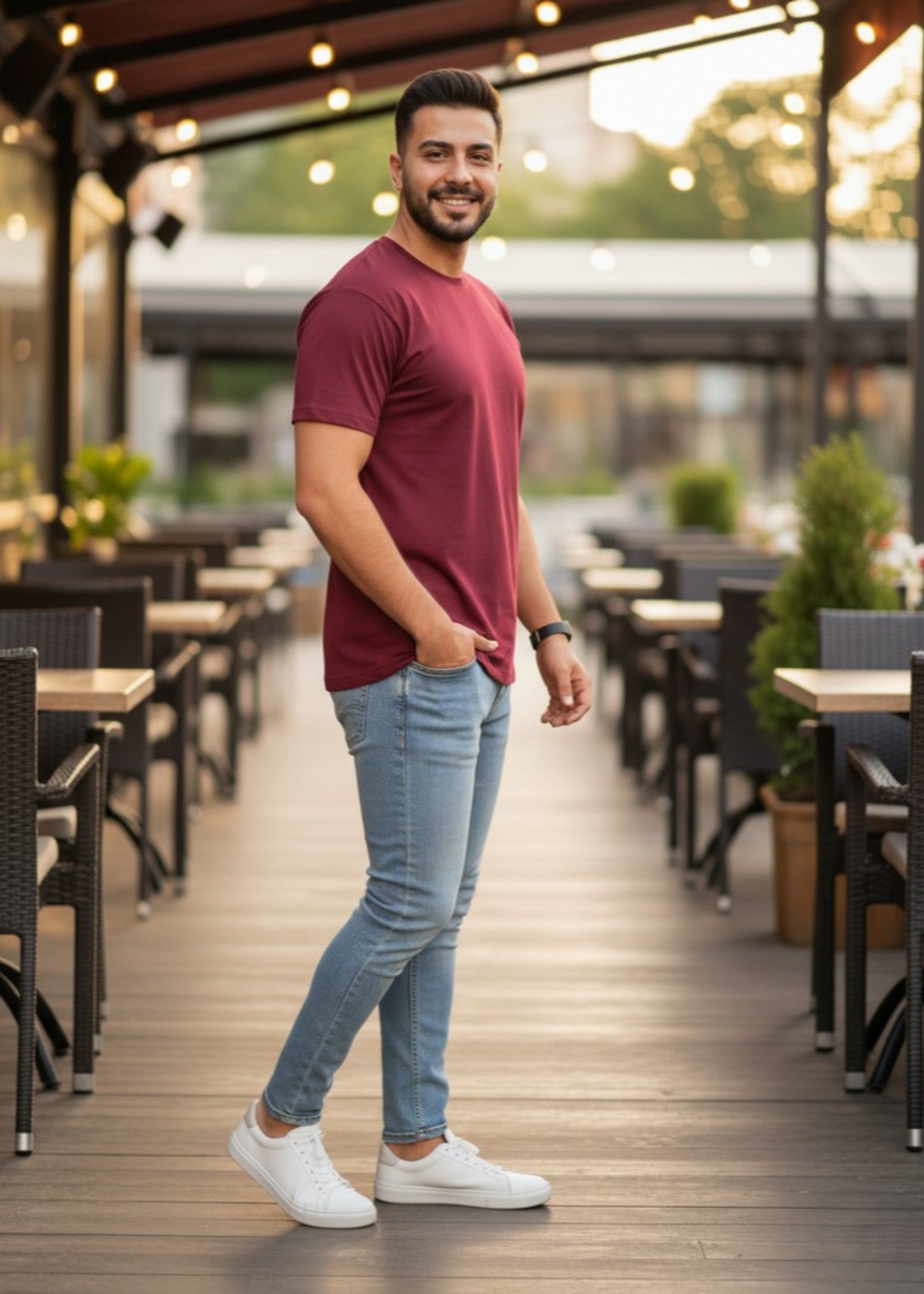polycotton T Shirt in Maroon