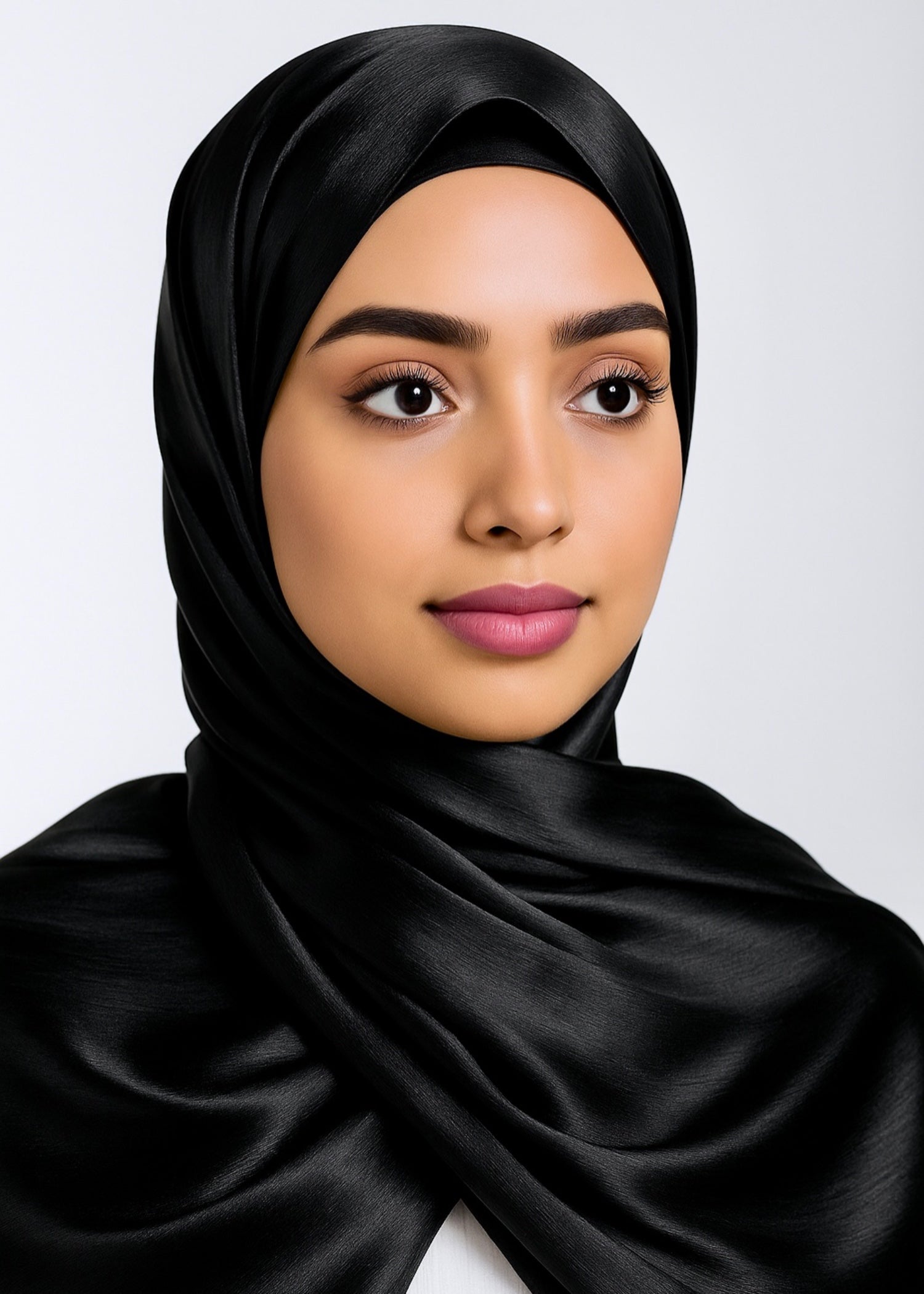 satin silk Hijab in Black