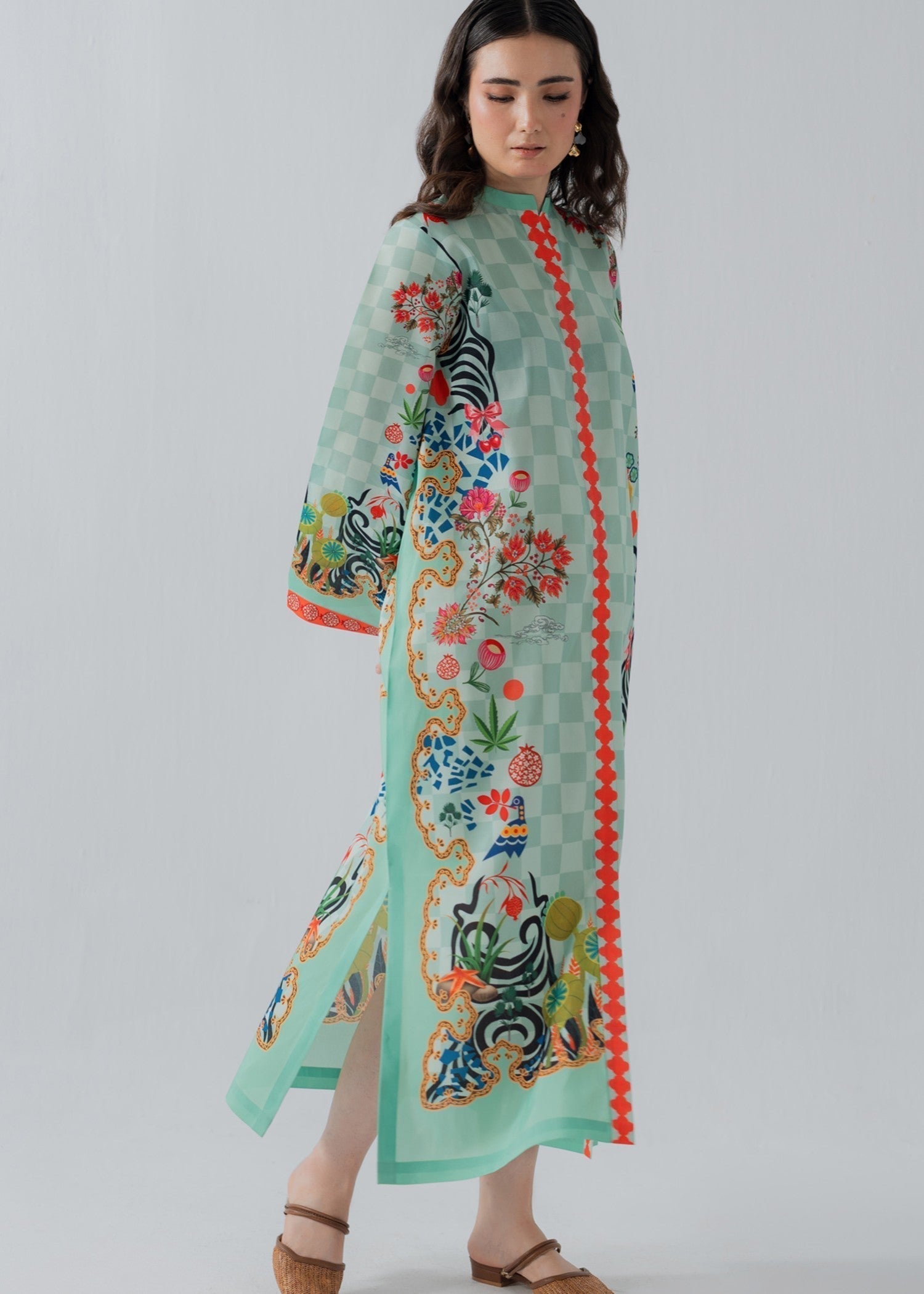 poly silk Kaftan in Tea green