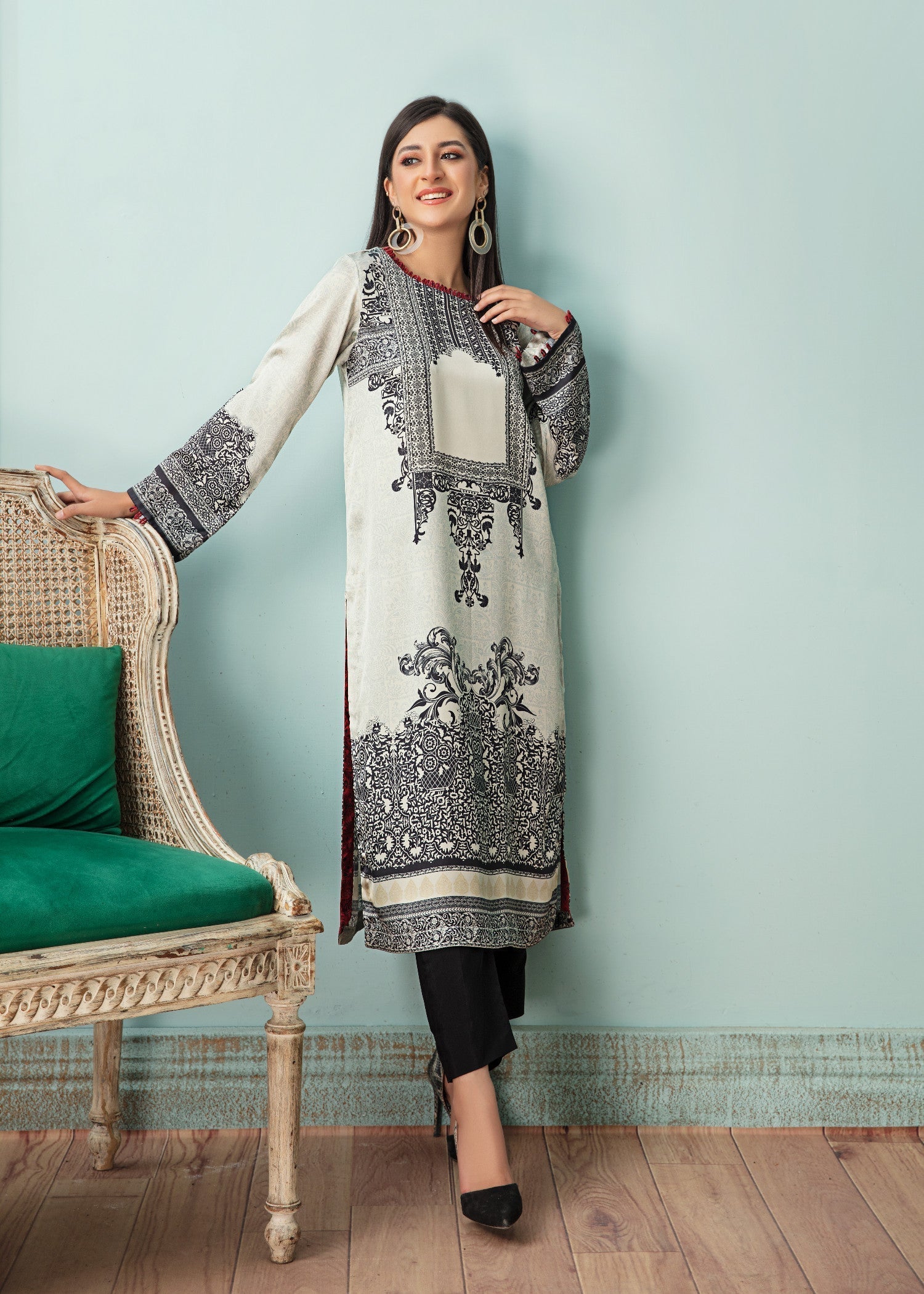 satin silk Kurti in Ivory