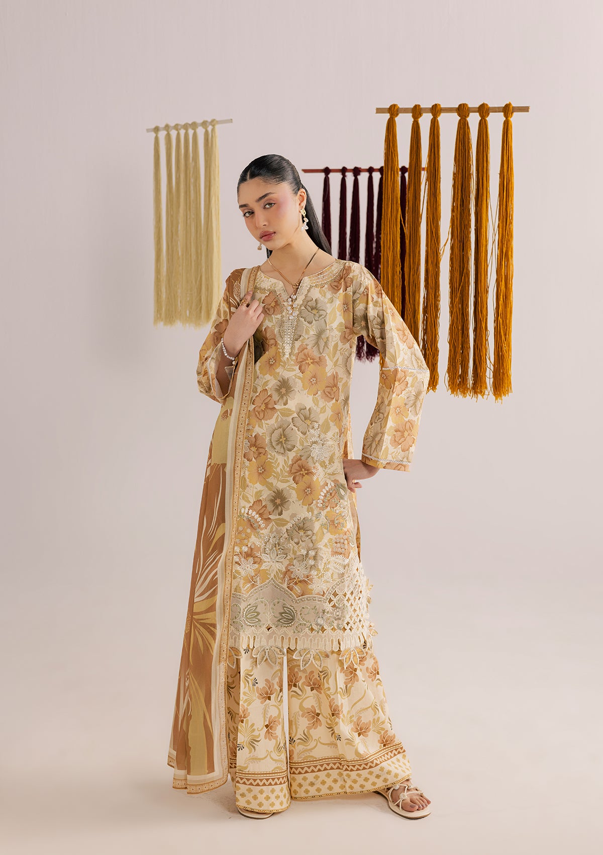 lawn Kurta Set in Mellow yellow