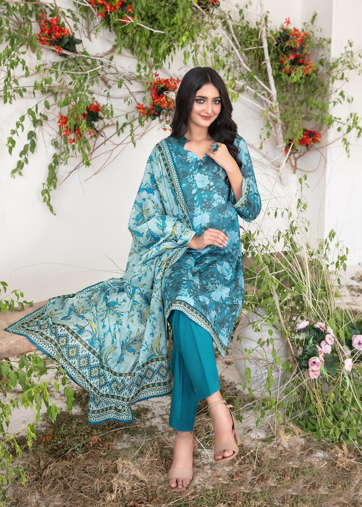 lawn Kurta Set in Sky blue