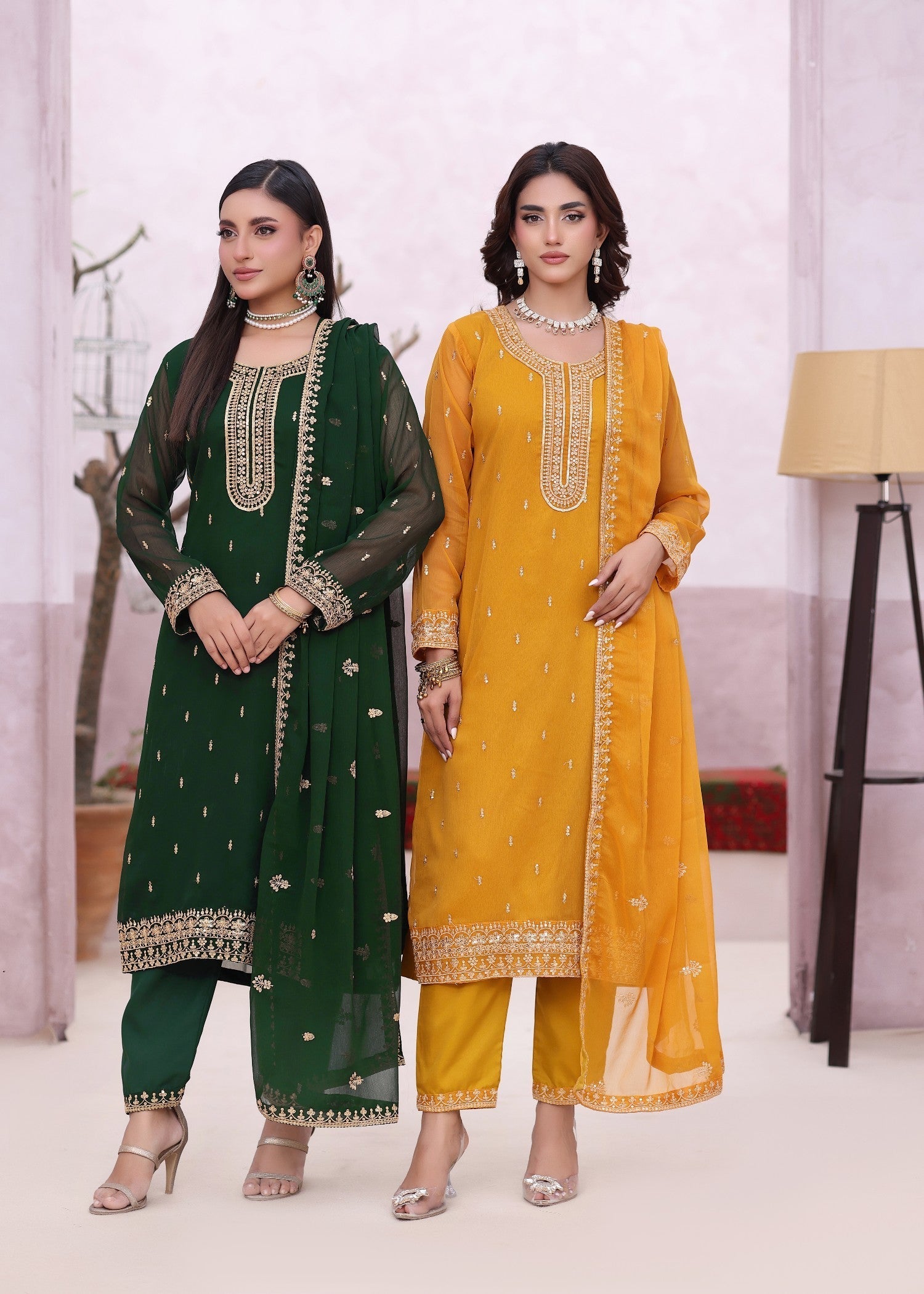 chiffon Kurta Set in Mustard