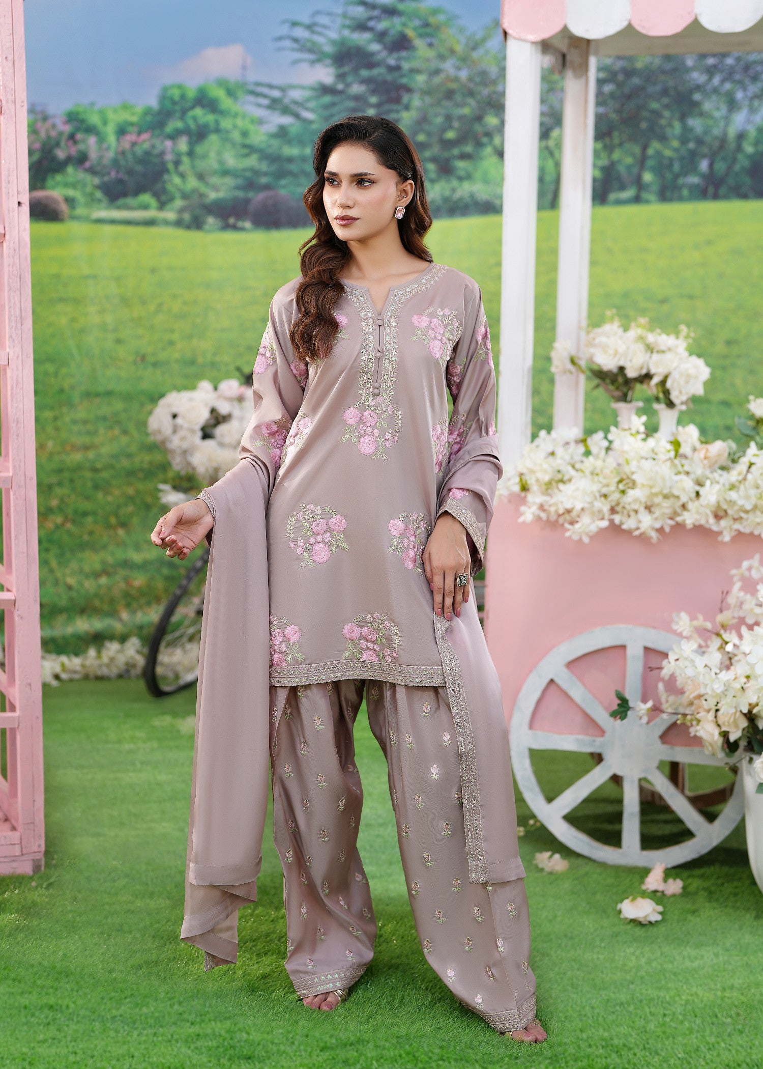kattan silk Kurta Set in Lavender mist
