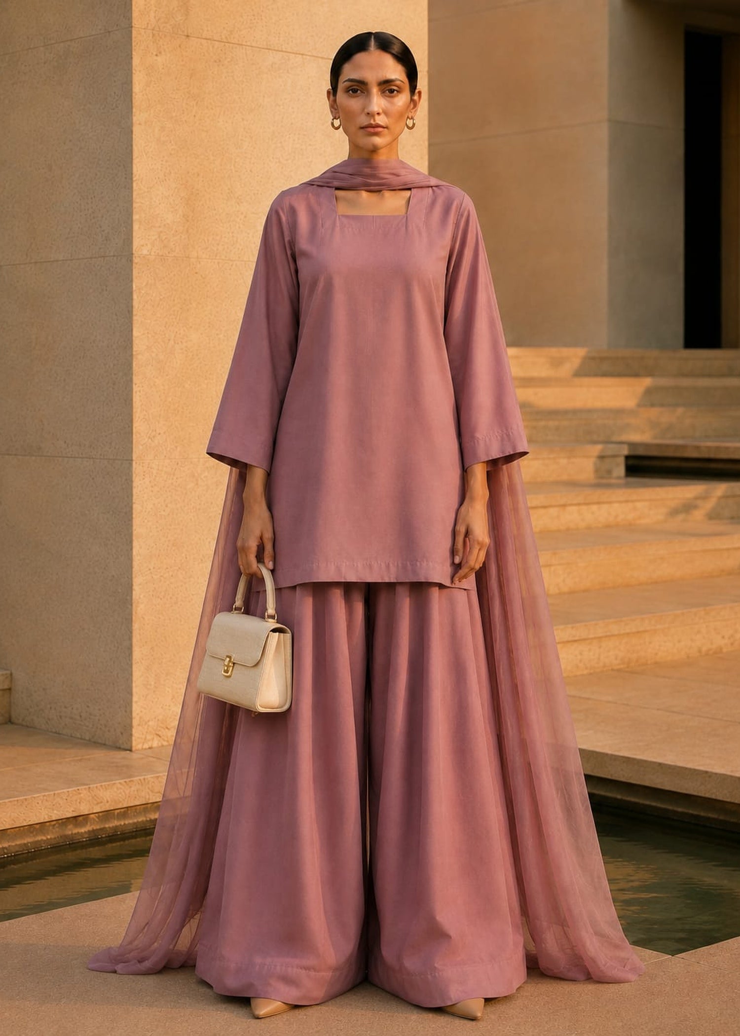 pure cotton Kurta Set in Tea rose pink