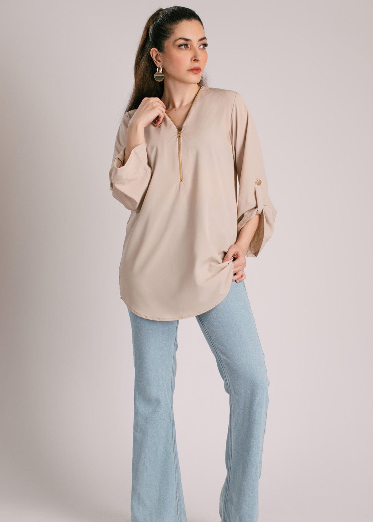 crepe Top in Beige