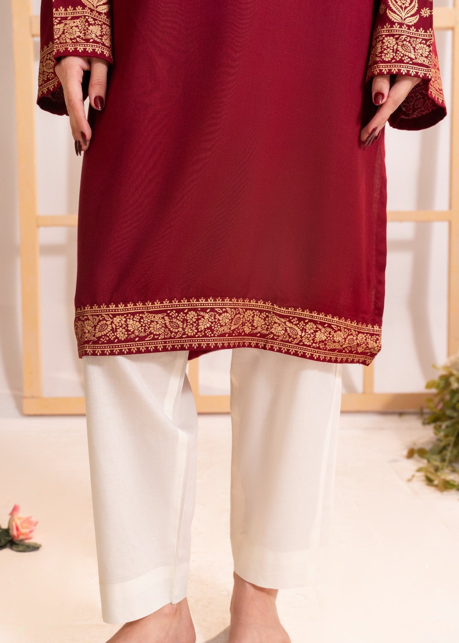 linen Kurti in Maroon