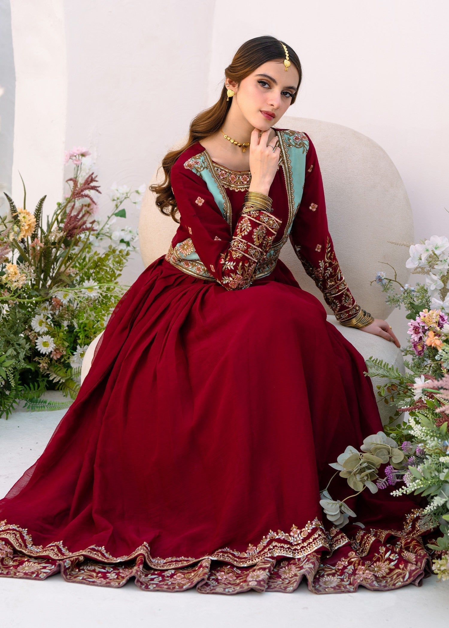 chiffon Anarkali in Maroon